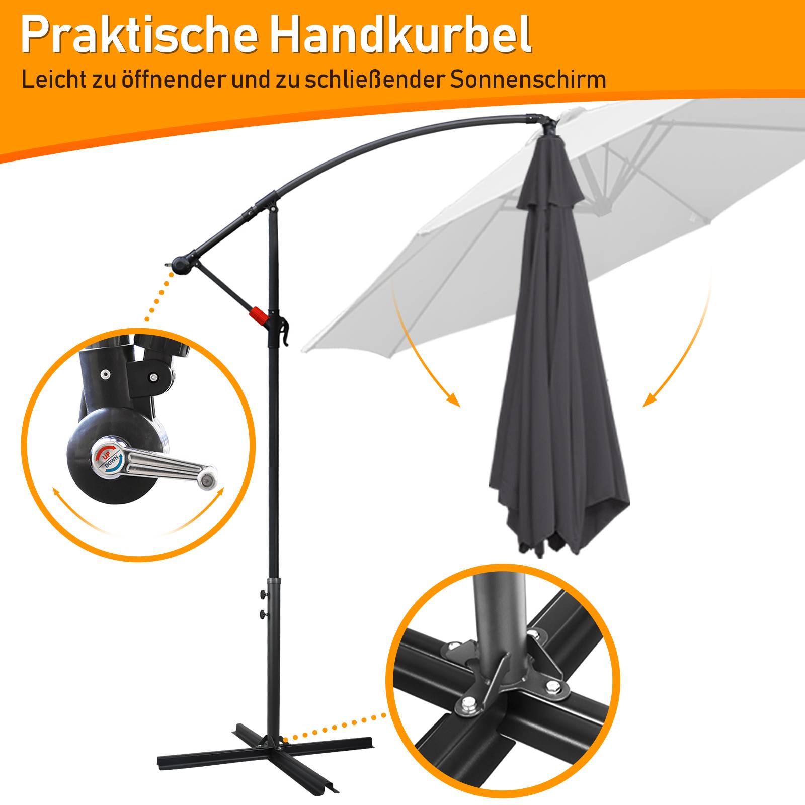 Sonnenschirm Ampelschirm Garten Schirm Pavillon 350 cm - Grau