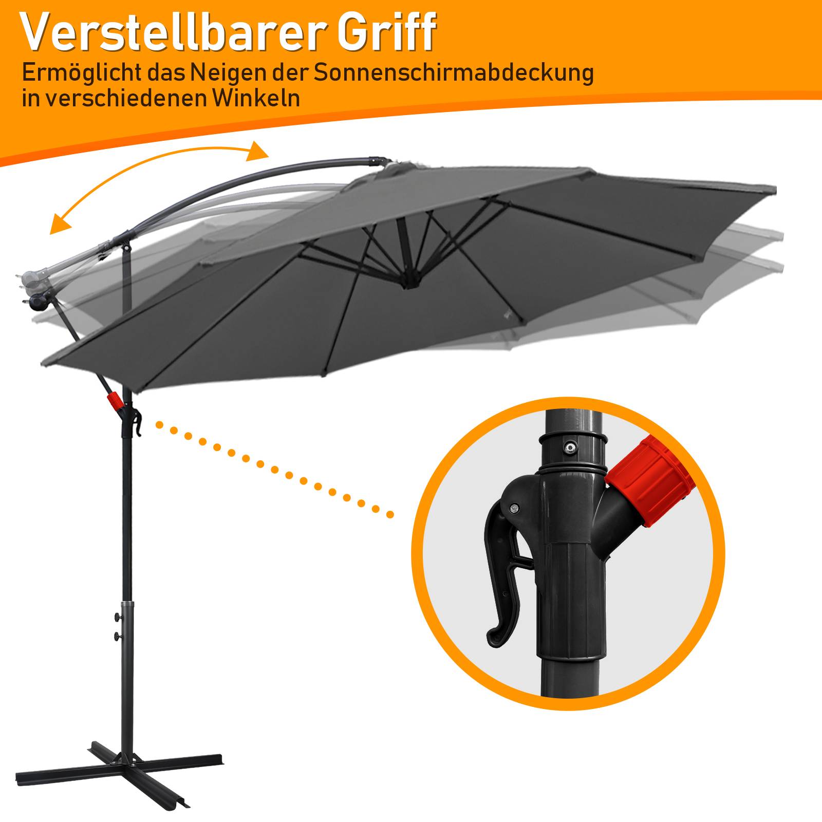 Sonnenschirm Ampelschirm Garten Schirm Pavillon 350 cm - Grau