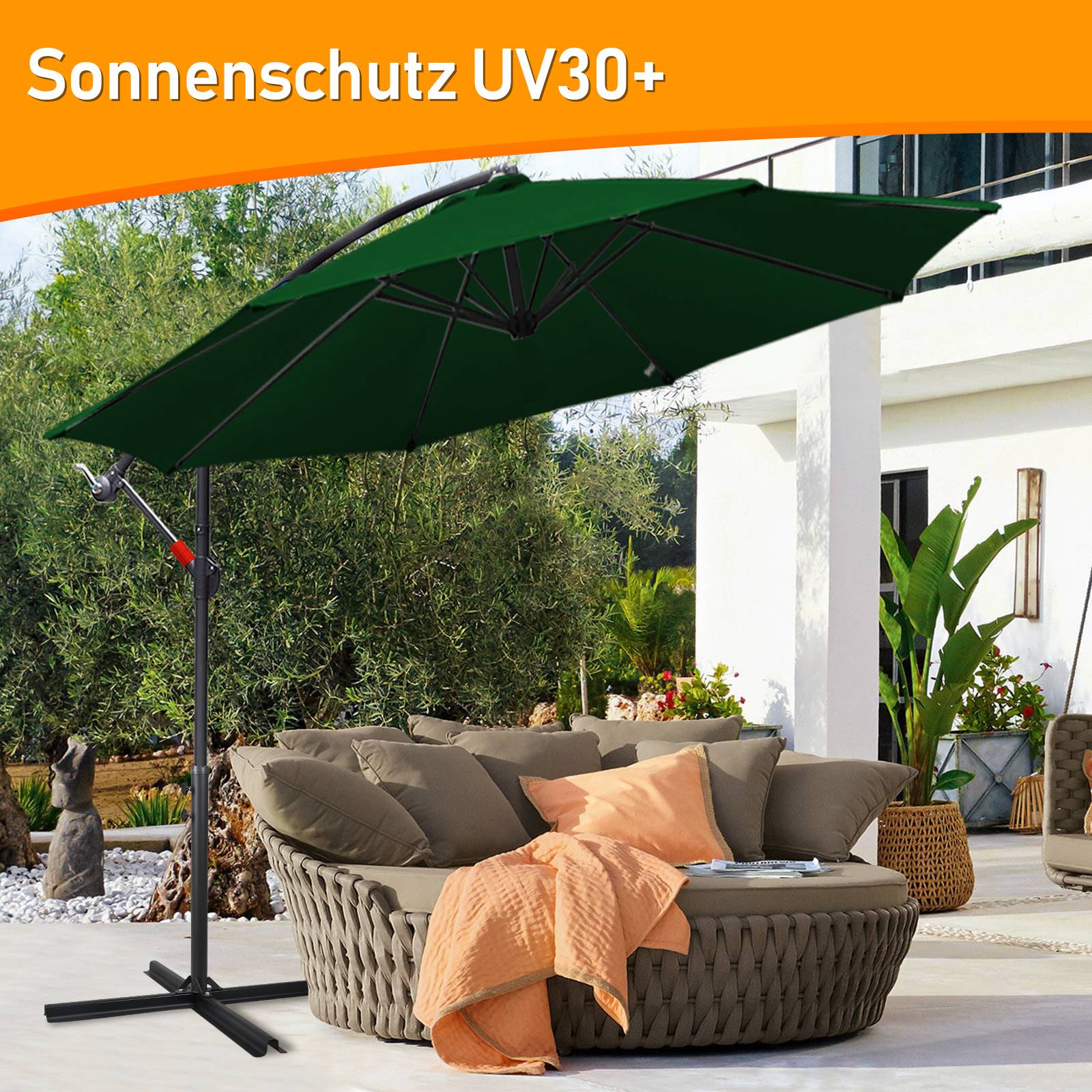 Sonnenschirm Ampelschirm Garten Schirm Pavillon 350 cm - Grün