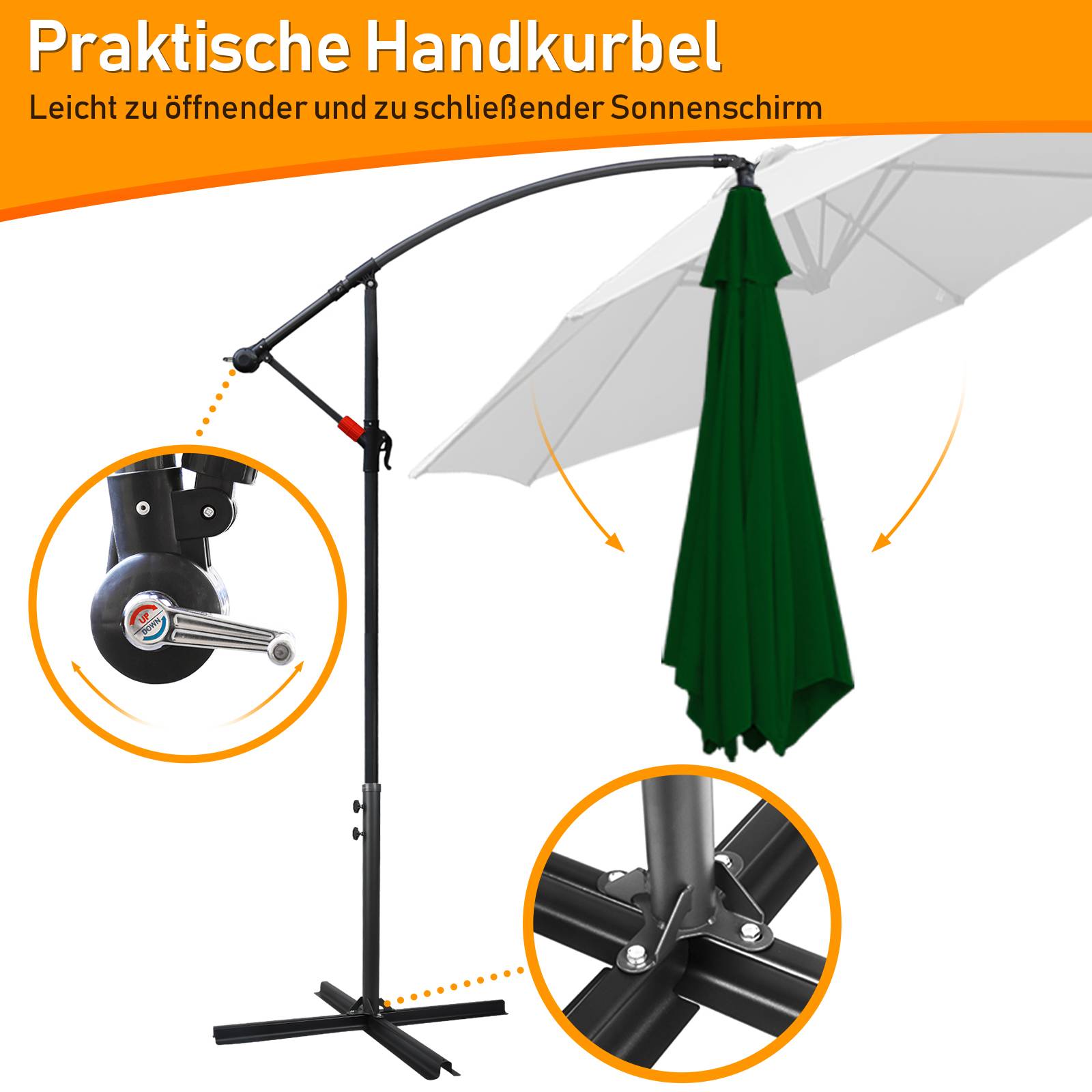 Sonnenschirm Ampelschirm Garten Schirm Pavillon 350 cm - Grün