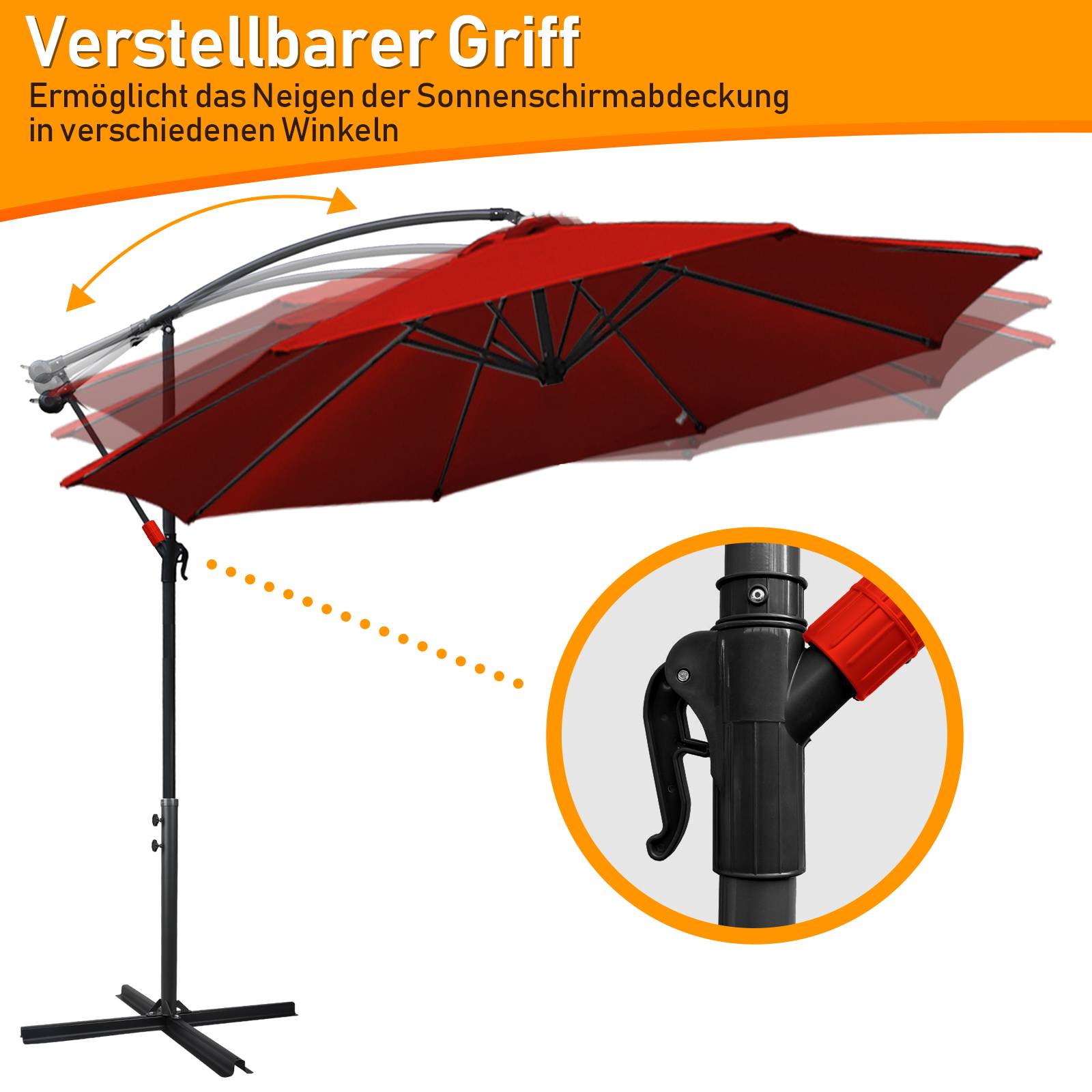 Sonnenschirm Ampelschirm Garten Schirm Pavillon 350 cm - Rot