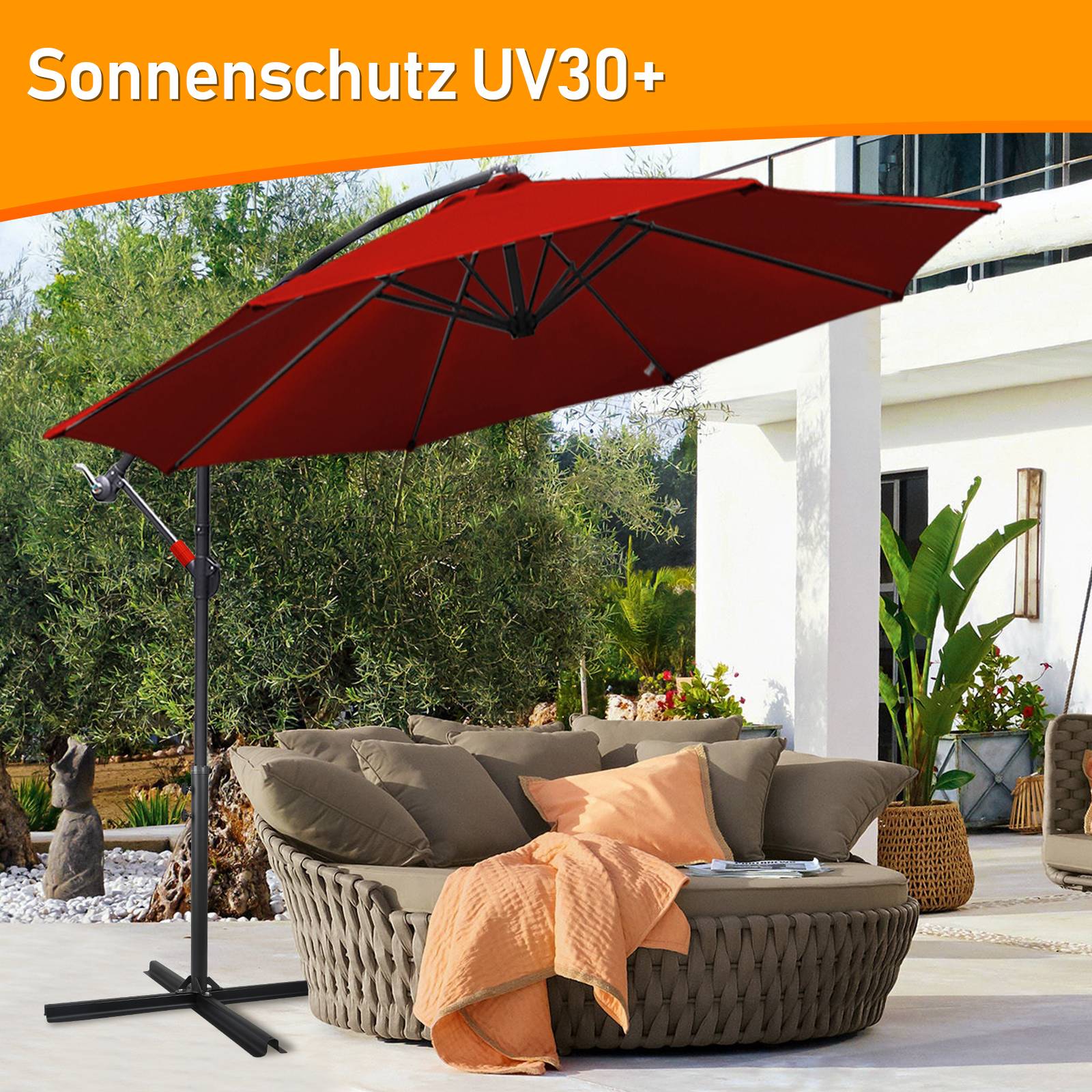 Sonnenschirm Ampelschirm Garten Schirm Pavillon 350 cm - Rot