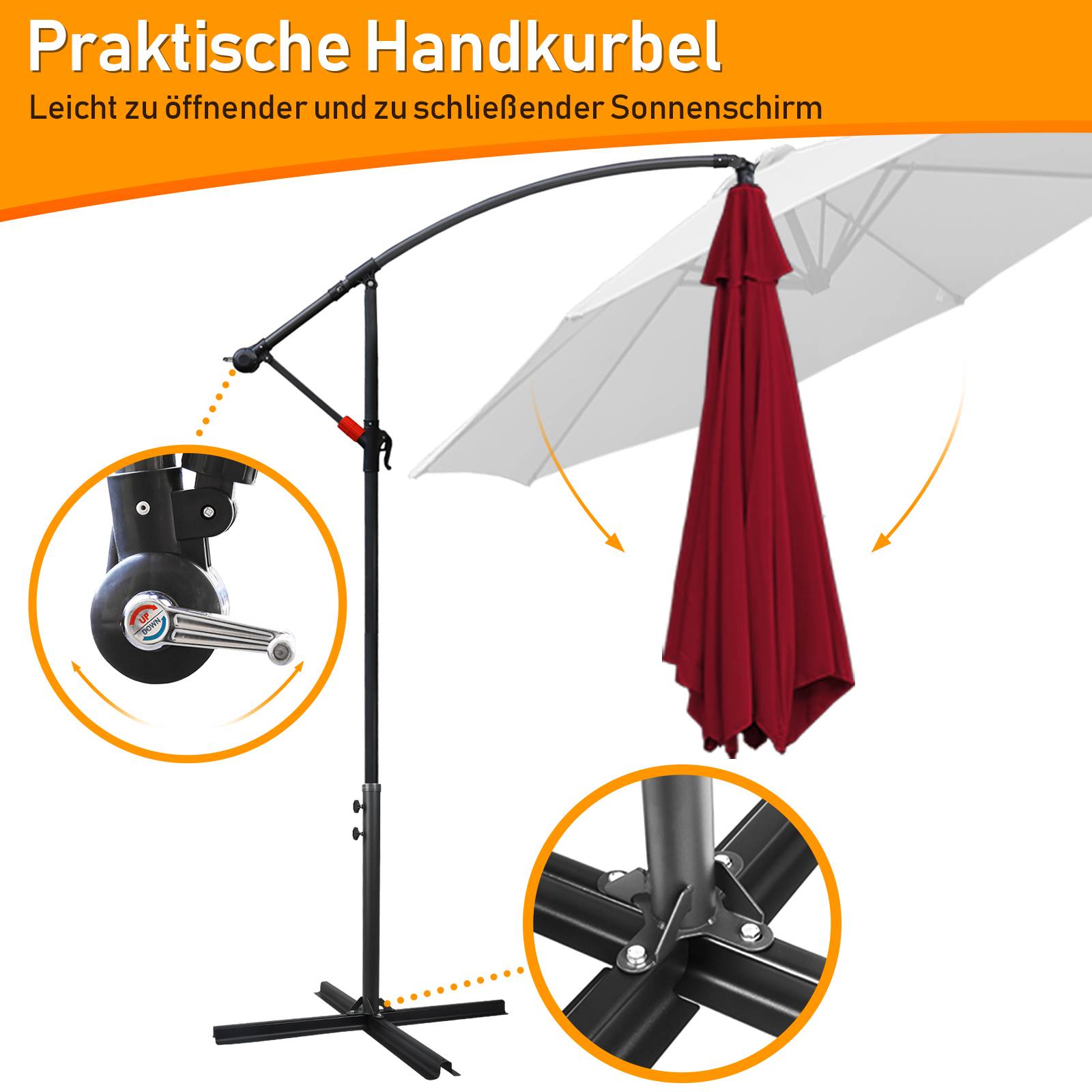 Sonnenschirm Ampelschirm Garten Schirm Pavillon 350 cm - Rot