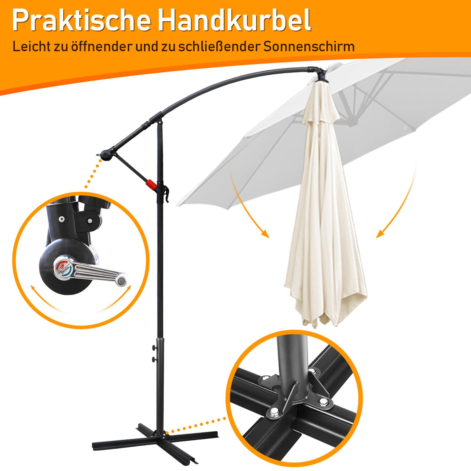 Sonnenschirm Ampelschirm Garten Schirm Pavillon 350 cm - Beige