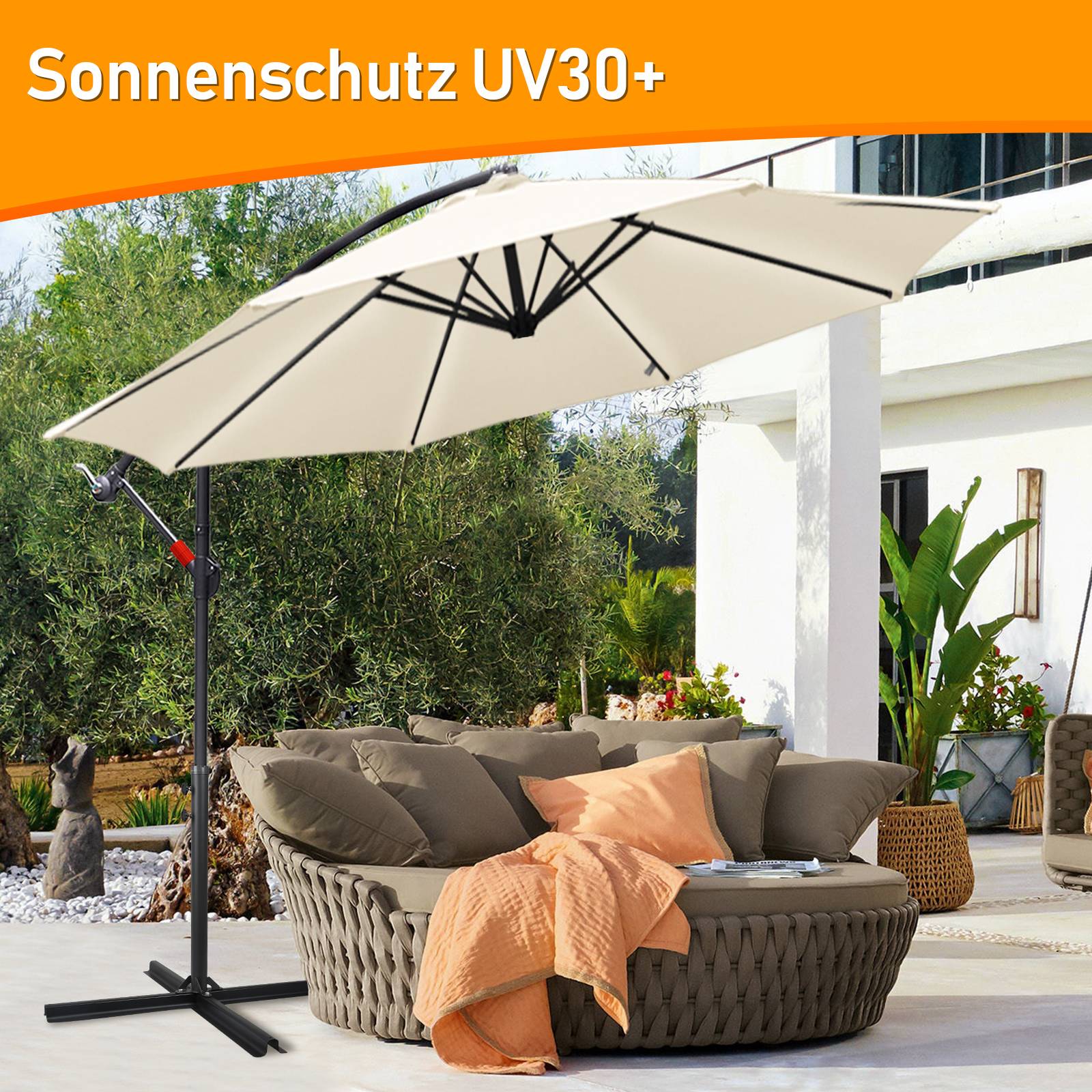 Sonnenschirm Ampelschirm Garten Schirm Pavillon 350 cm - Beige