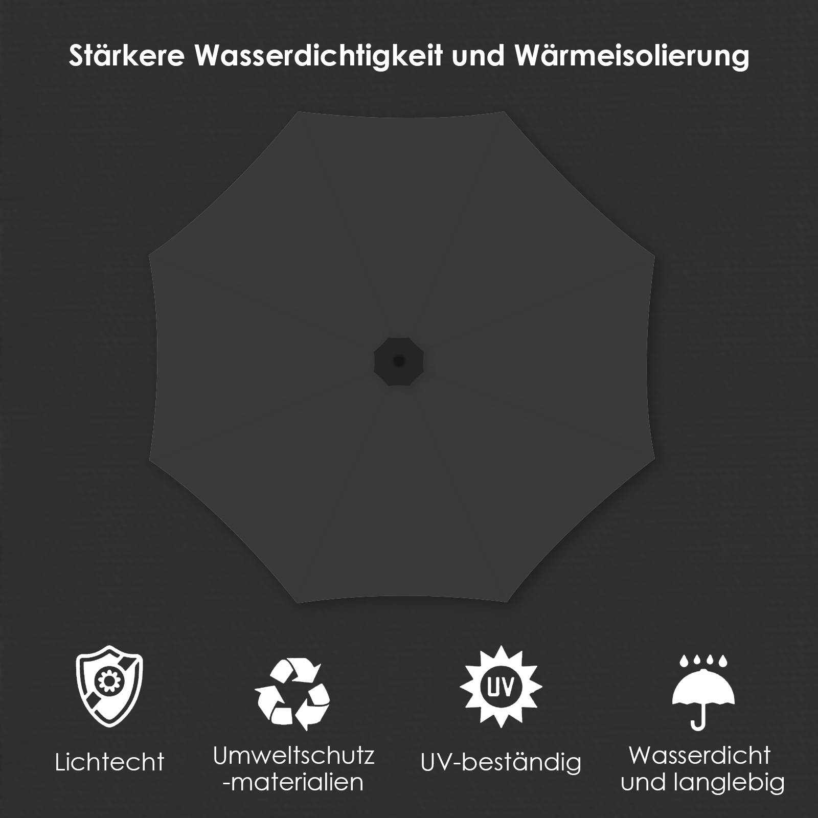 360° drehbare Ampelschirm Ø3.5m Sonnenschirm mit Kurbelschirm UV40+ Gartenschirm Marktschirm Grau