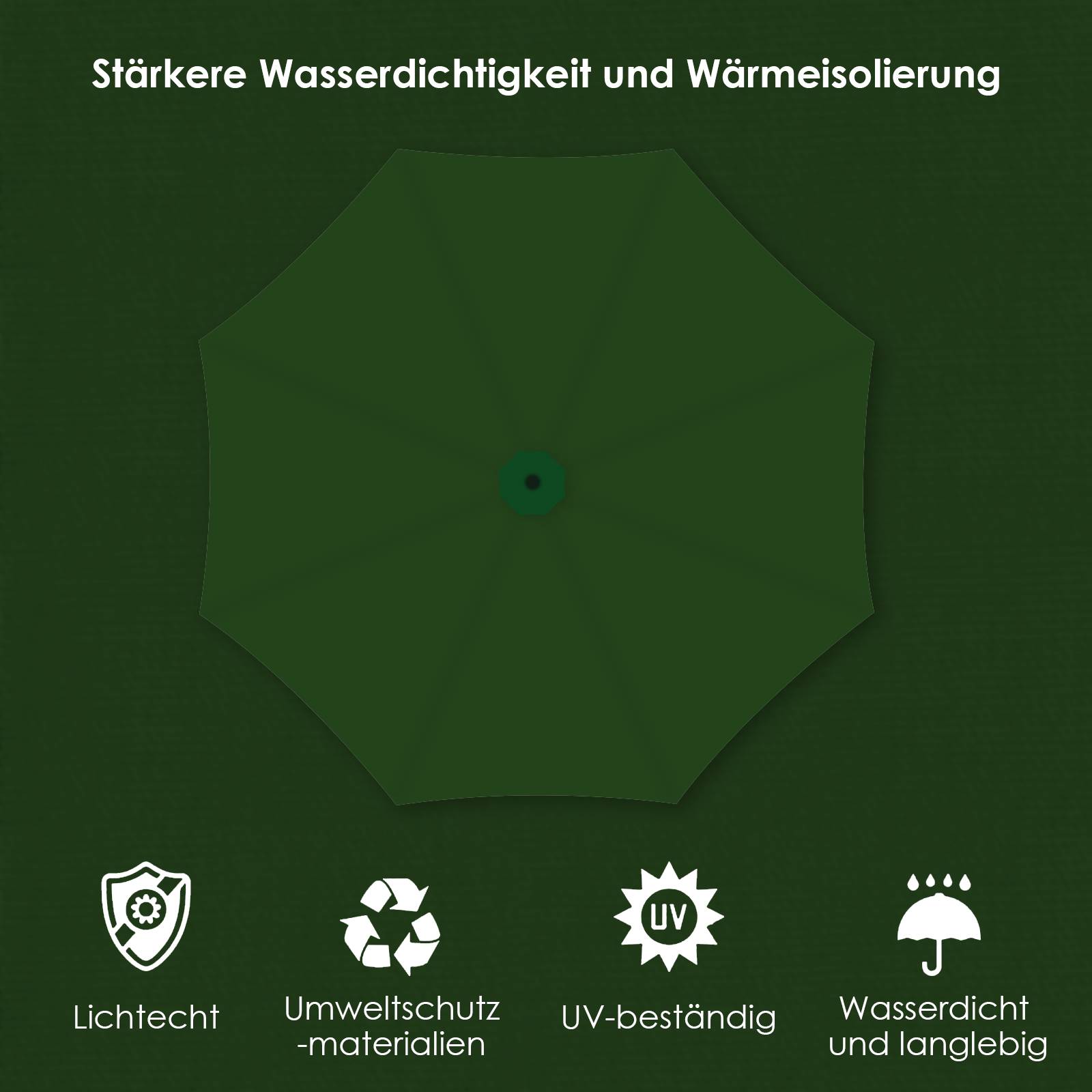 360° drehbare Ampelschirm Grün Sonnenschirm mit Kurbelschirm UV40+ Gartenschirm Marktschirm Ø350cm