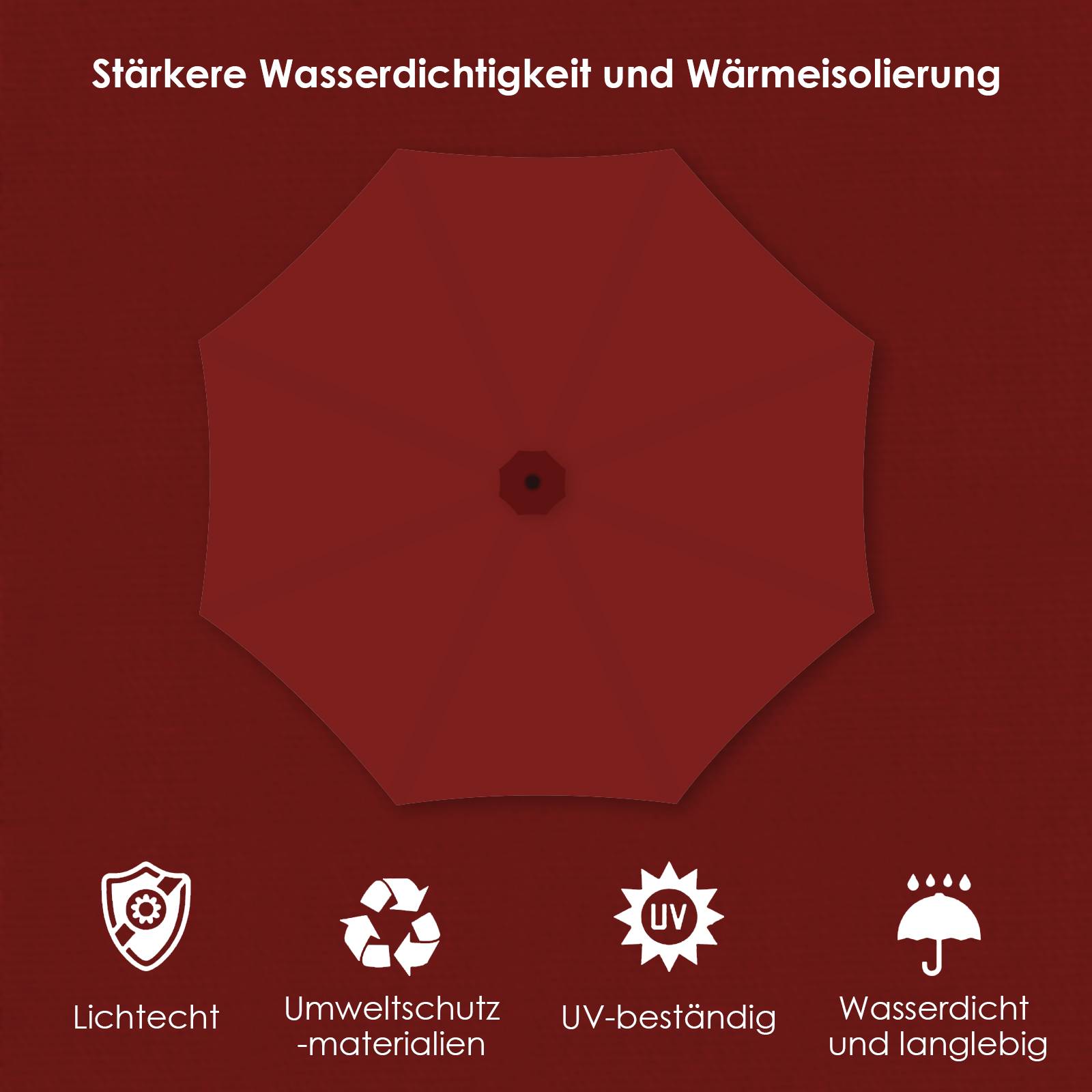360° drehbare Ampelschirm Ø350cm Sonnenschirm mit Kurbelschirm UV40+ Gartenschirm Marktschirm Rot