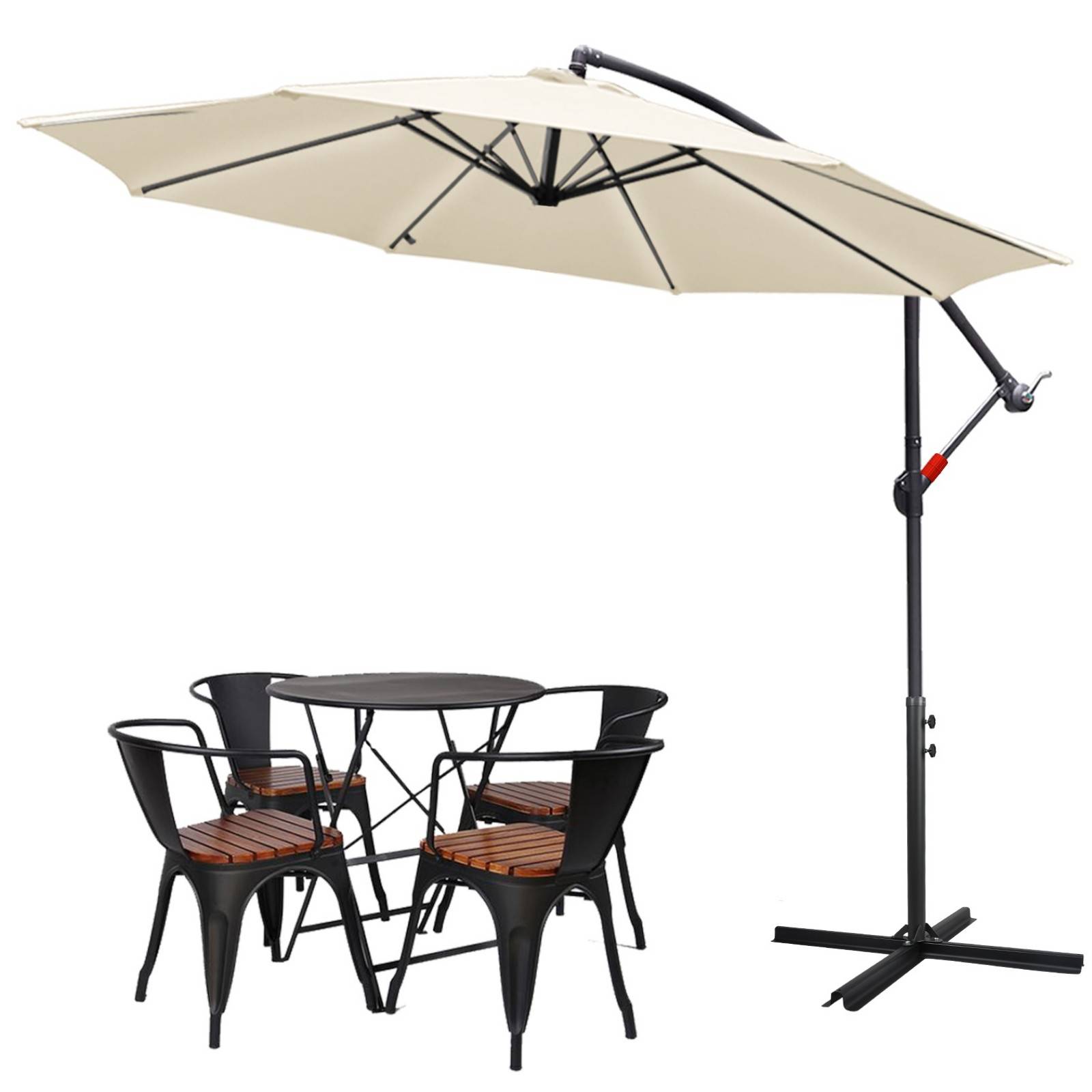 360° drehbare Ampelschirm Ø3.5m Sonnenschirm mit Kurbelschirm UV40+ Gartenschirm Marktschirm Beige