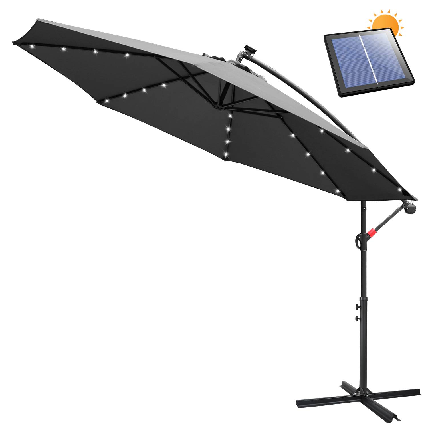Sonnenschirm Ampelschirm Garten Schirm Pavillon mit LED Beleuchtung 300cm - Grau