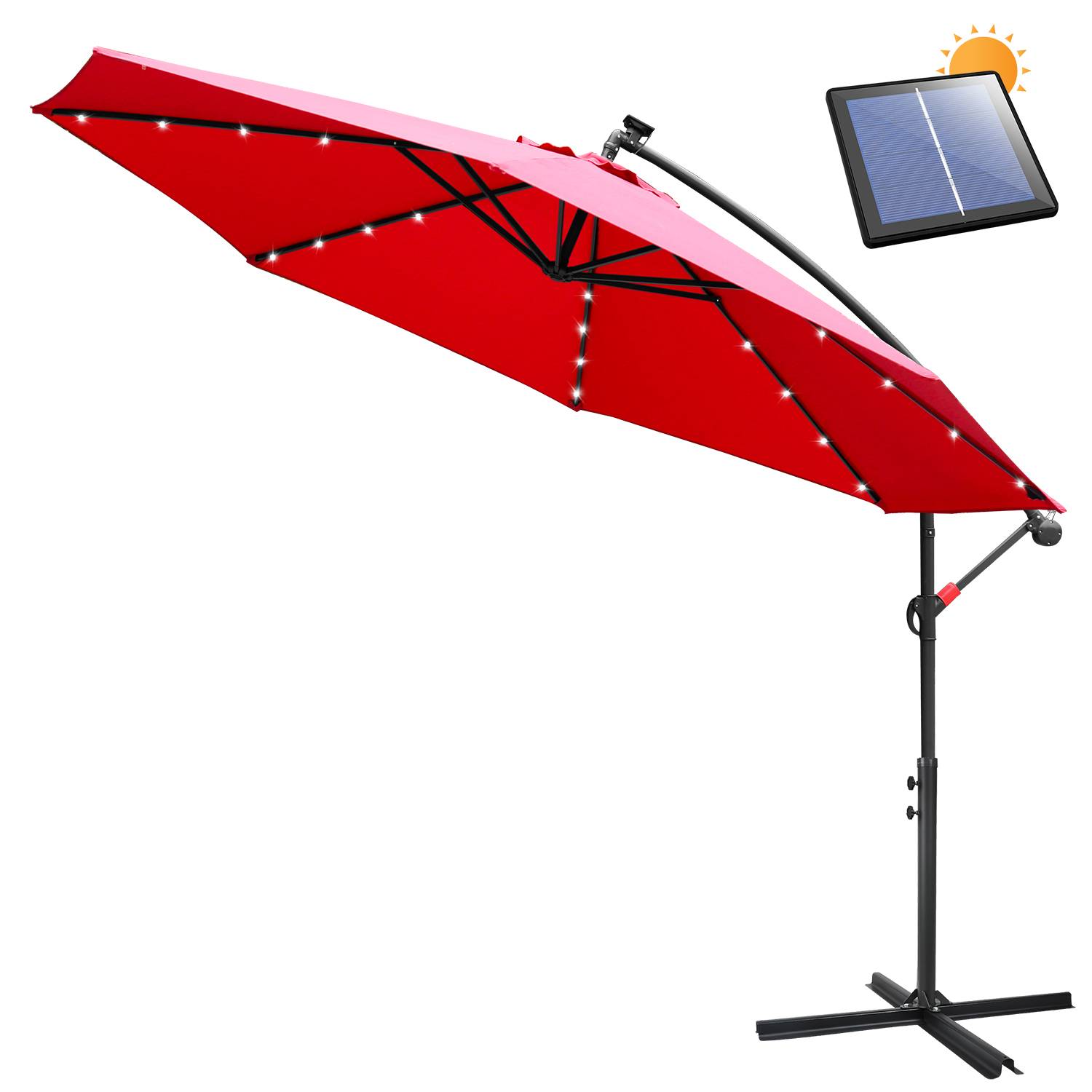 Sonnenschirm Ampelschirm Garten Schirm Pavillon mit LED Beleuchtung 350cm - Rot