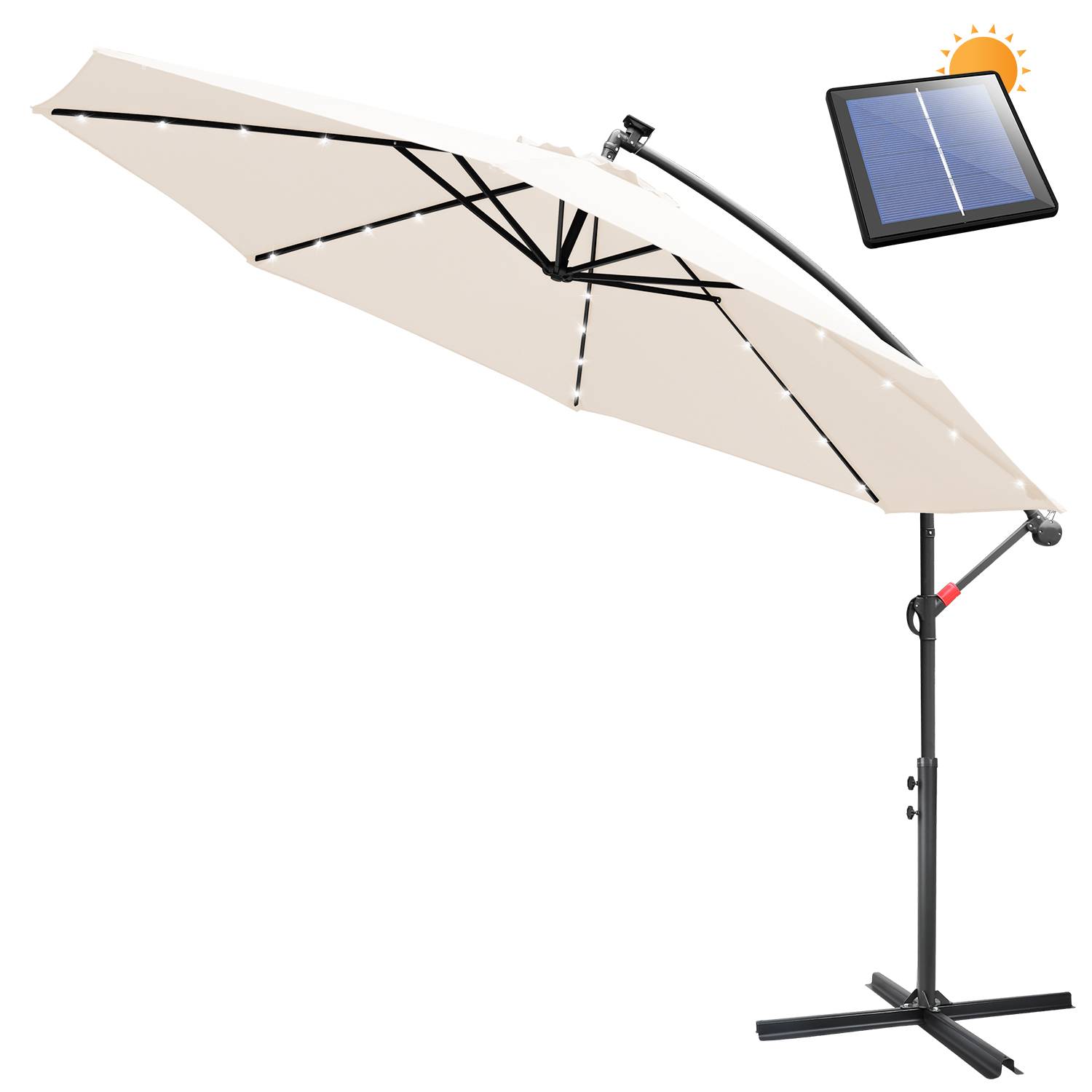 Sonnenschirm Ampelschirm Garten Schirm Pavillon mit LED Beleuchtung 300cm - Beige