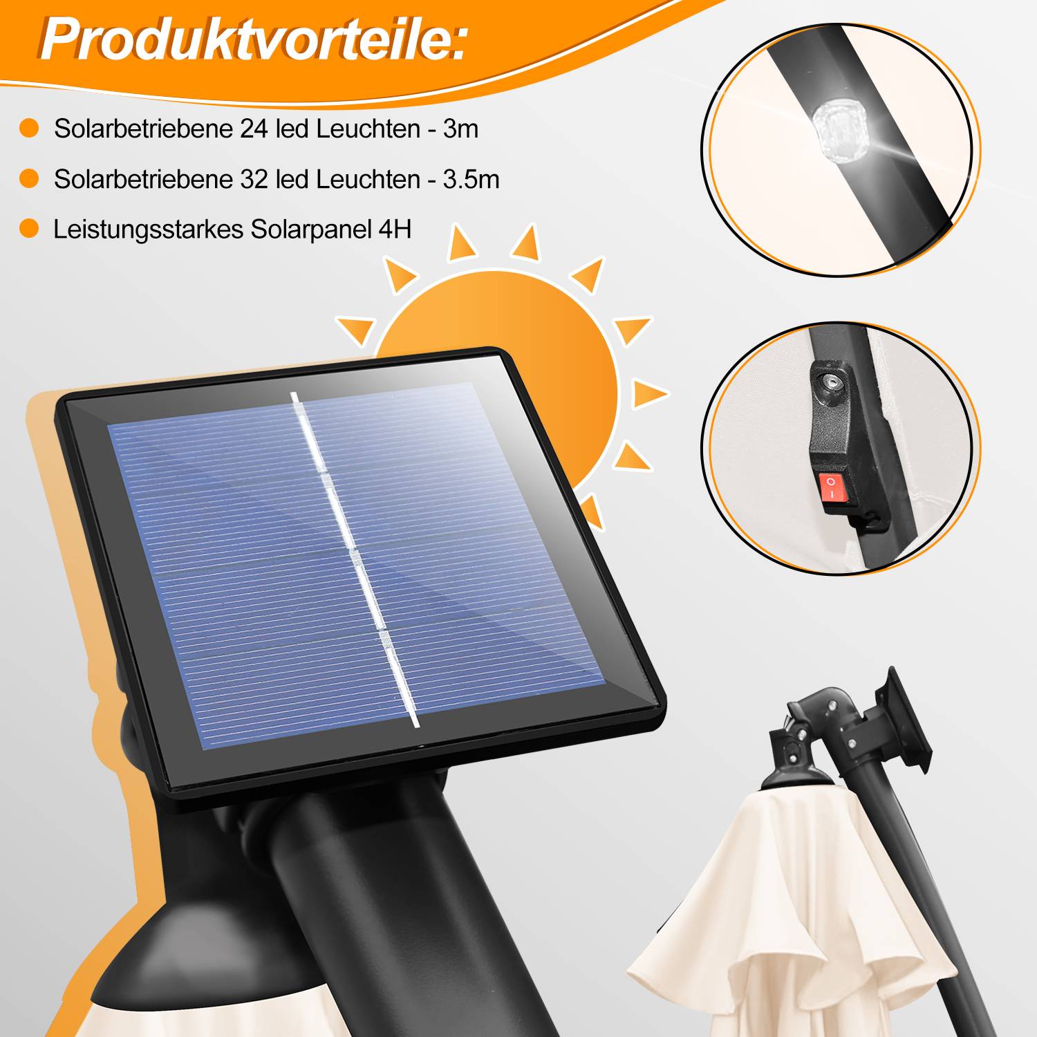 Sonnenschirm Ampelschirm Garten Schirm Pavillon mit LED Beleuchtung 350cm - Beige
