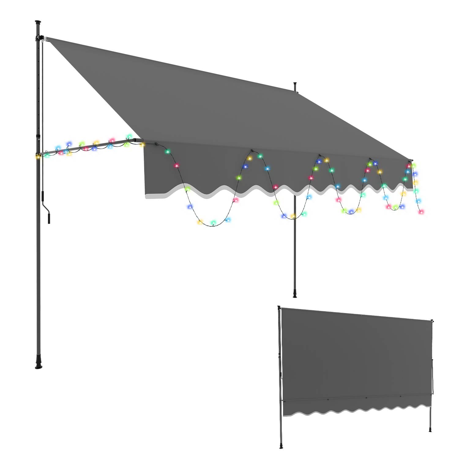 Klemmmarkise Einziehbar Balkonmarkise Markise UV30+ mit LED 4M