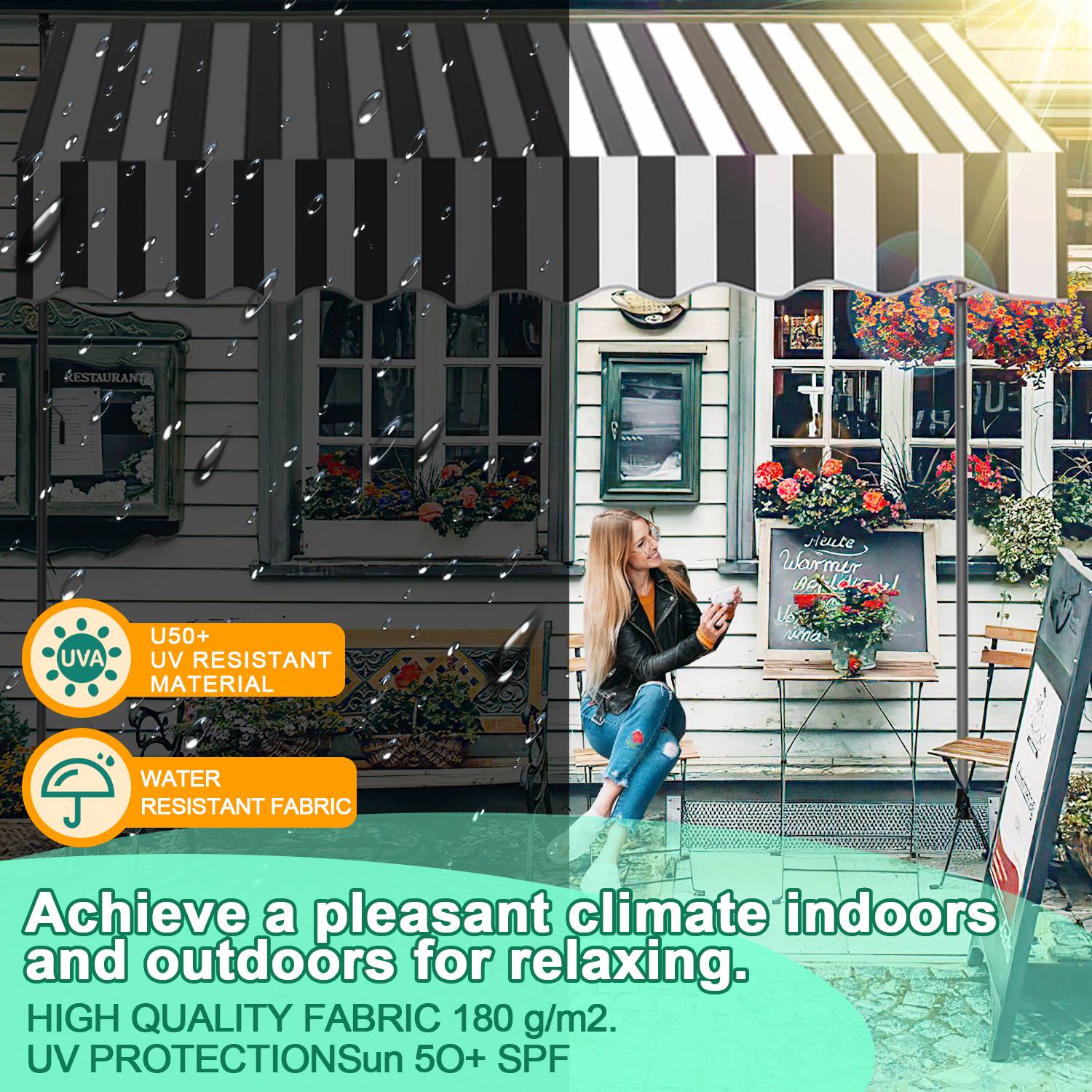 Klemmmarkise Markise Balkon UV-beständig wasserdicht Weiß Grau 200cm