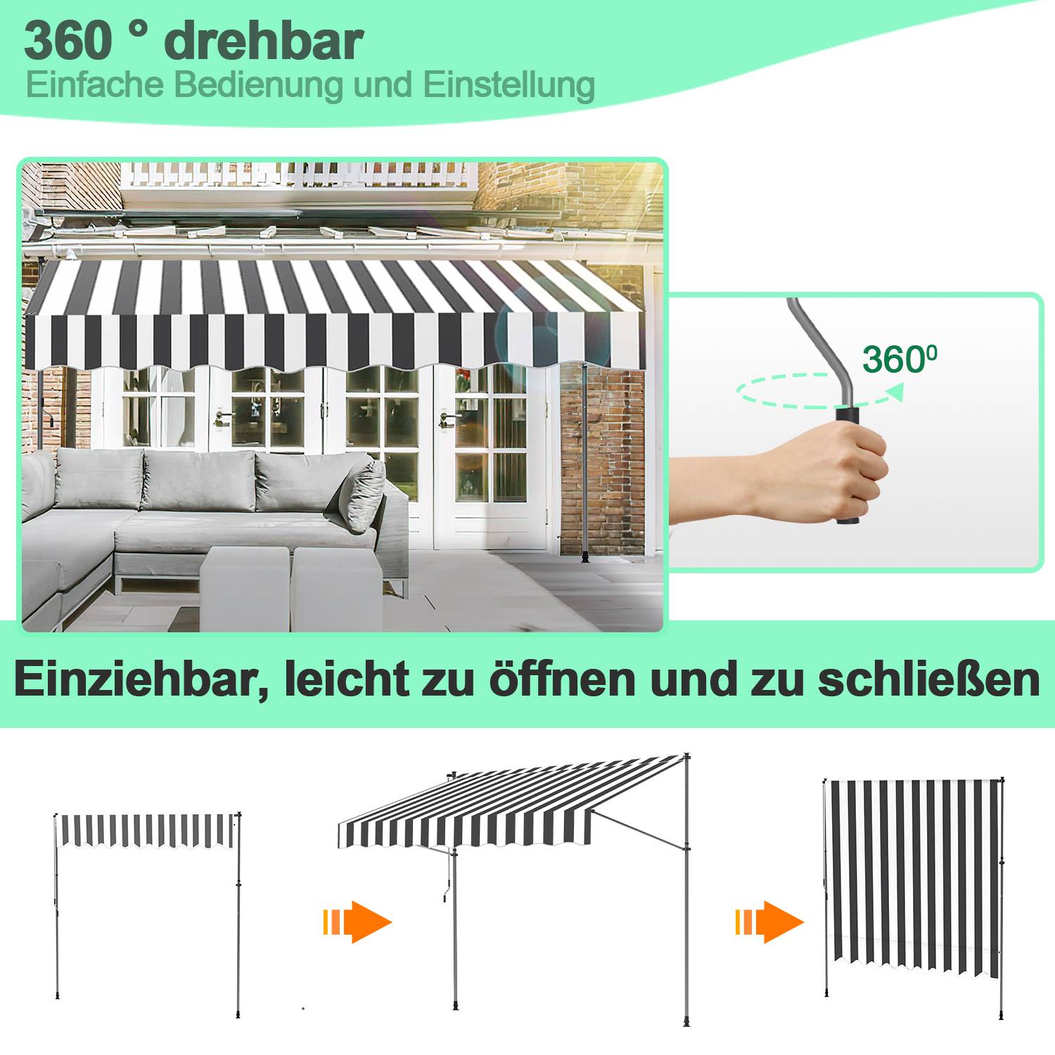 Klemmmarkise Markise Balkon UV-beständig wasserdicht Weiß Grau 200cm