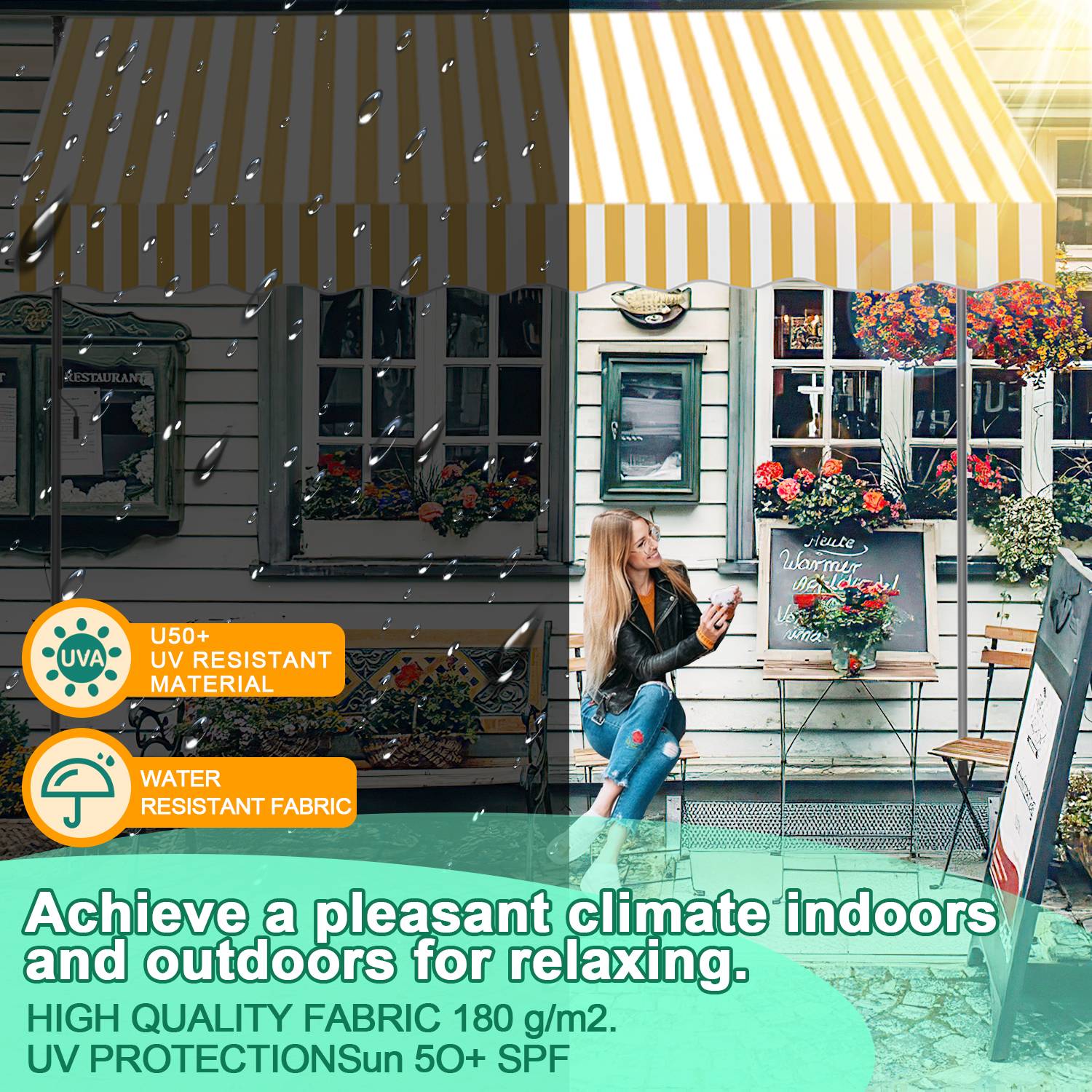 Klemmmarkise Markise Balkon UV-beständig wasserdicht Gelb Weiß 400cm