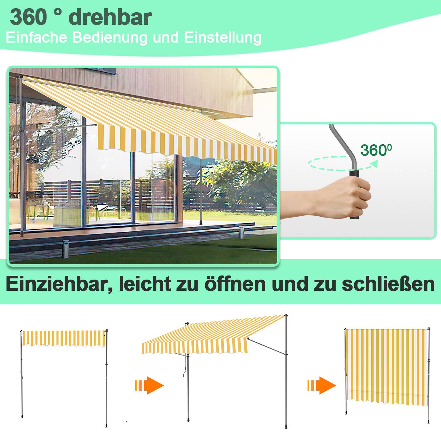 Klemmmarkise Markise Balkon UV-beständig wasserdicht Gelb Weiß 400cm