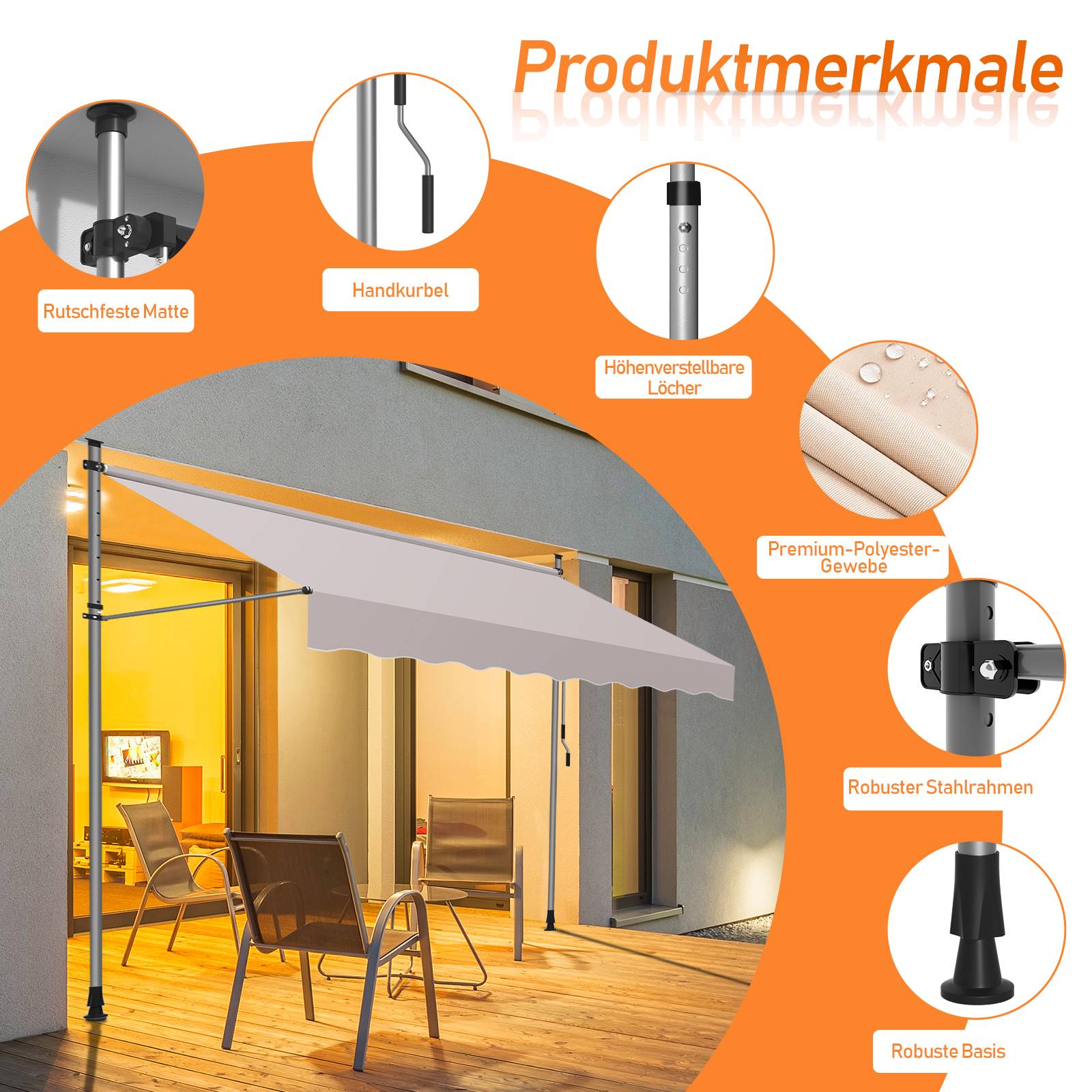 Klemmmarkise Markise Balkon UV-beständig wasserdicht Beige 200cm