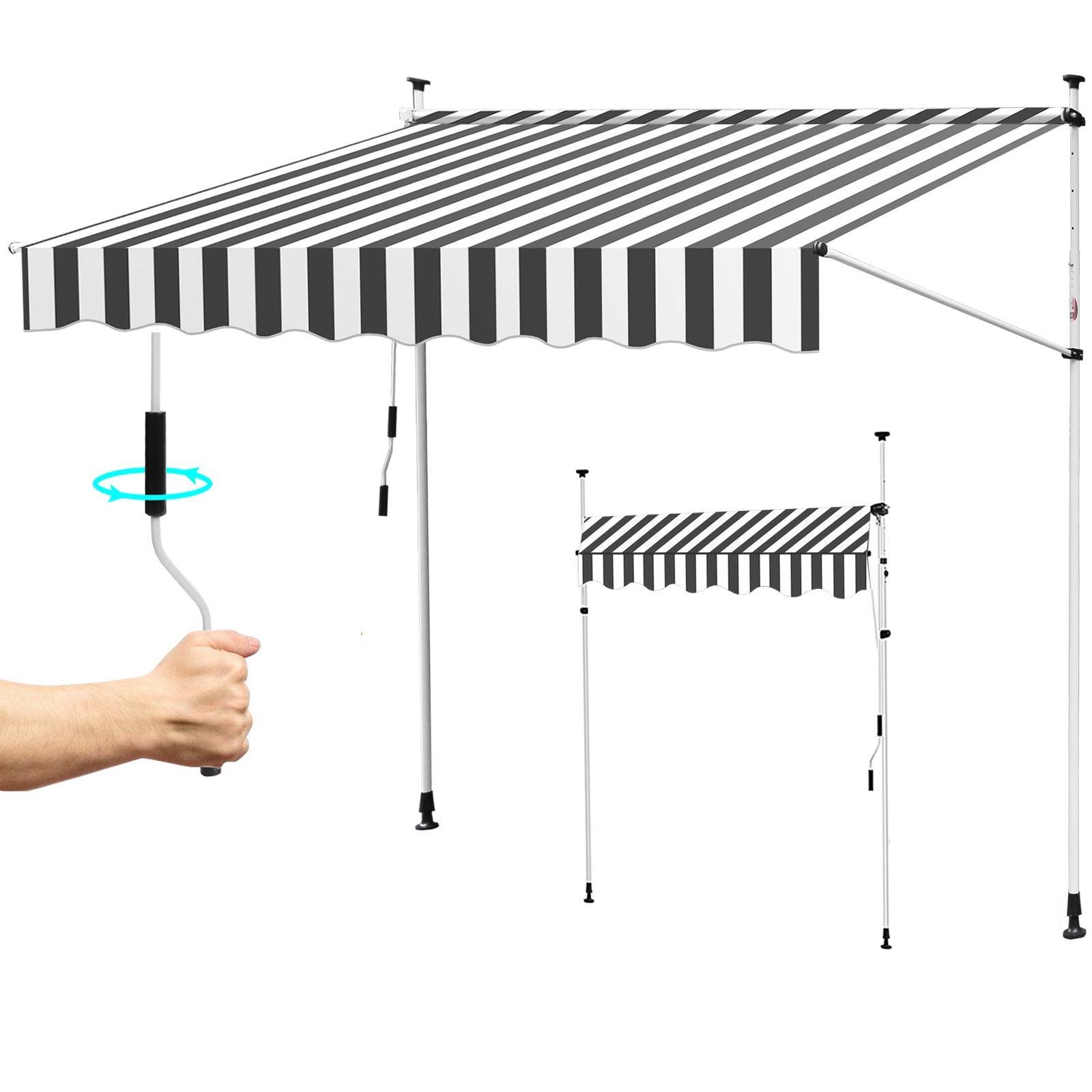 Klemmmarkise Markise Balkon UV-beständig wasserdicht Weiß Grau 250cm
