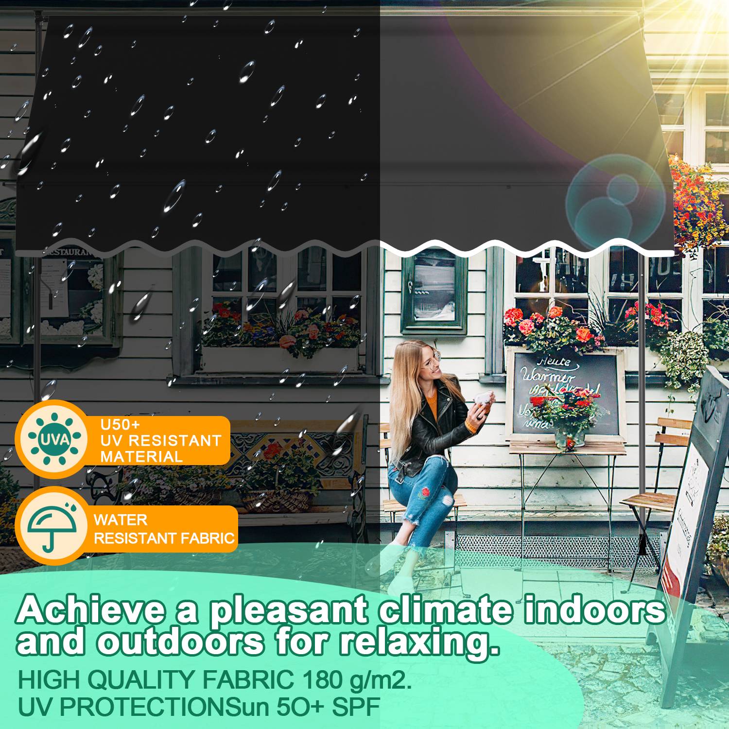 Klemmmarkise Markise Balkon UV-beständig wasserdicht Grau 400cm