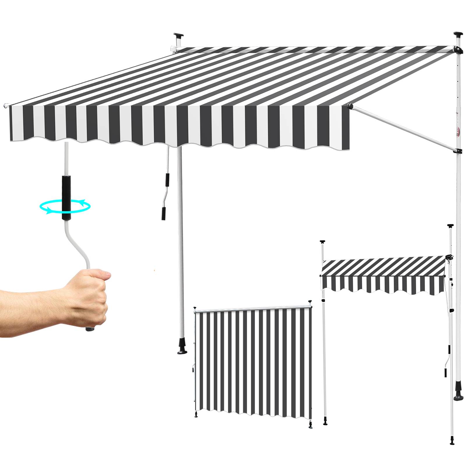 Klemmmarkise Markise Balkon UV-beständig wasserdicht Weiß Grau 200cm
