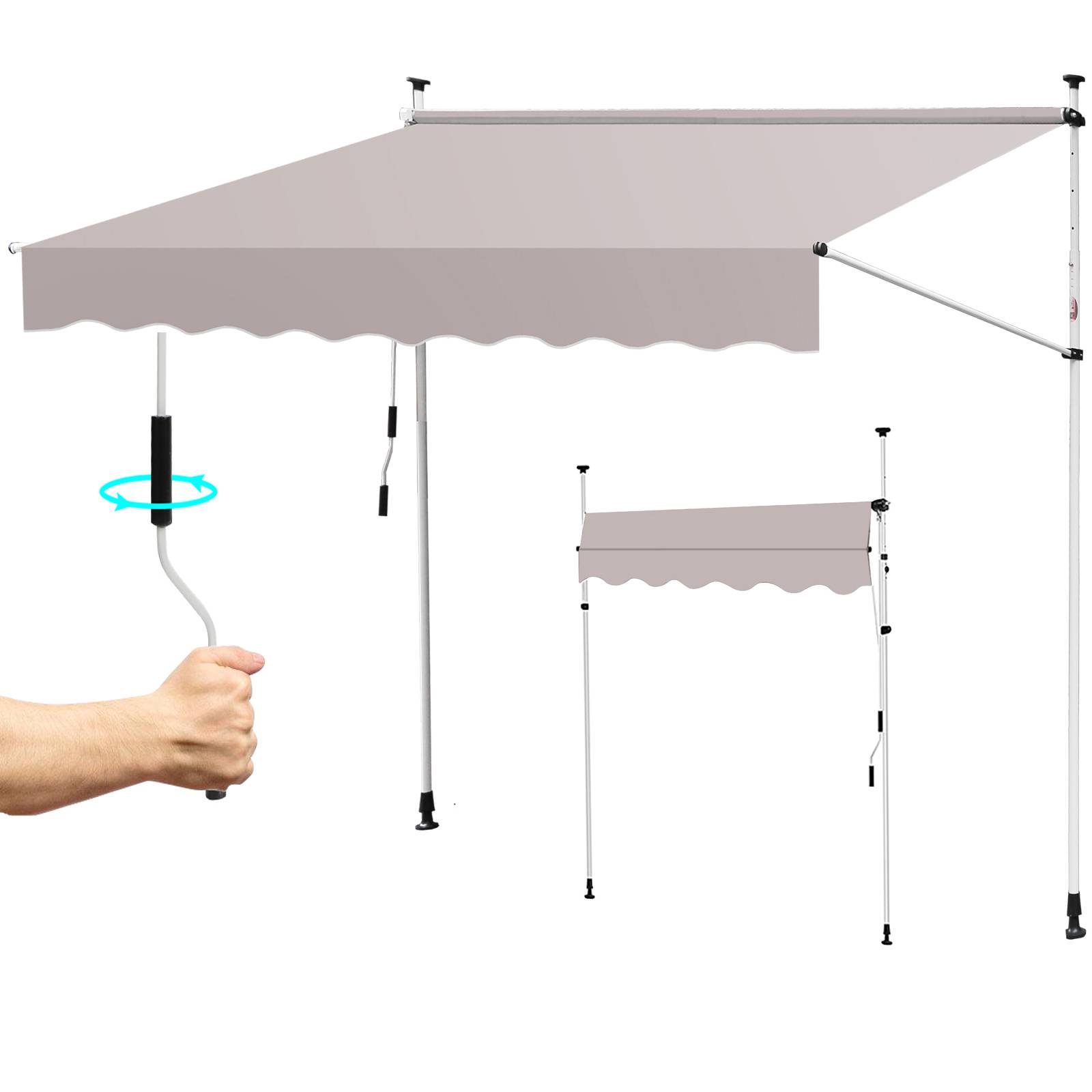 Klemmmarkise Markise Balkon UV-beständig wasserdicht Beige 350cm
