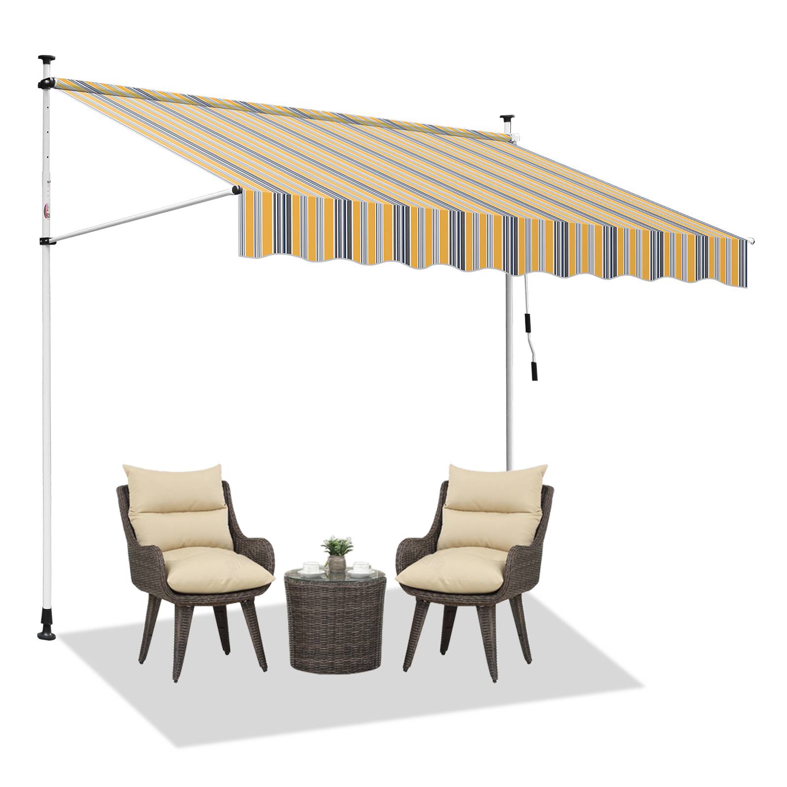 Klemmmarkise Markise Balkon UV-beständig wasserdicht Gelb Blau 300cm