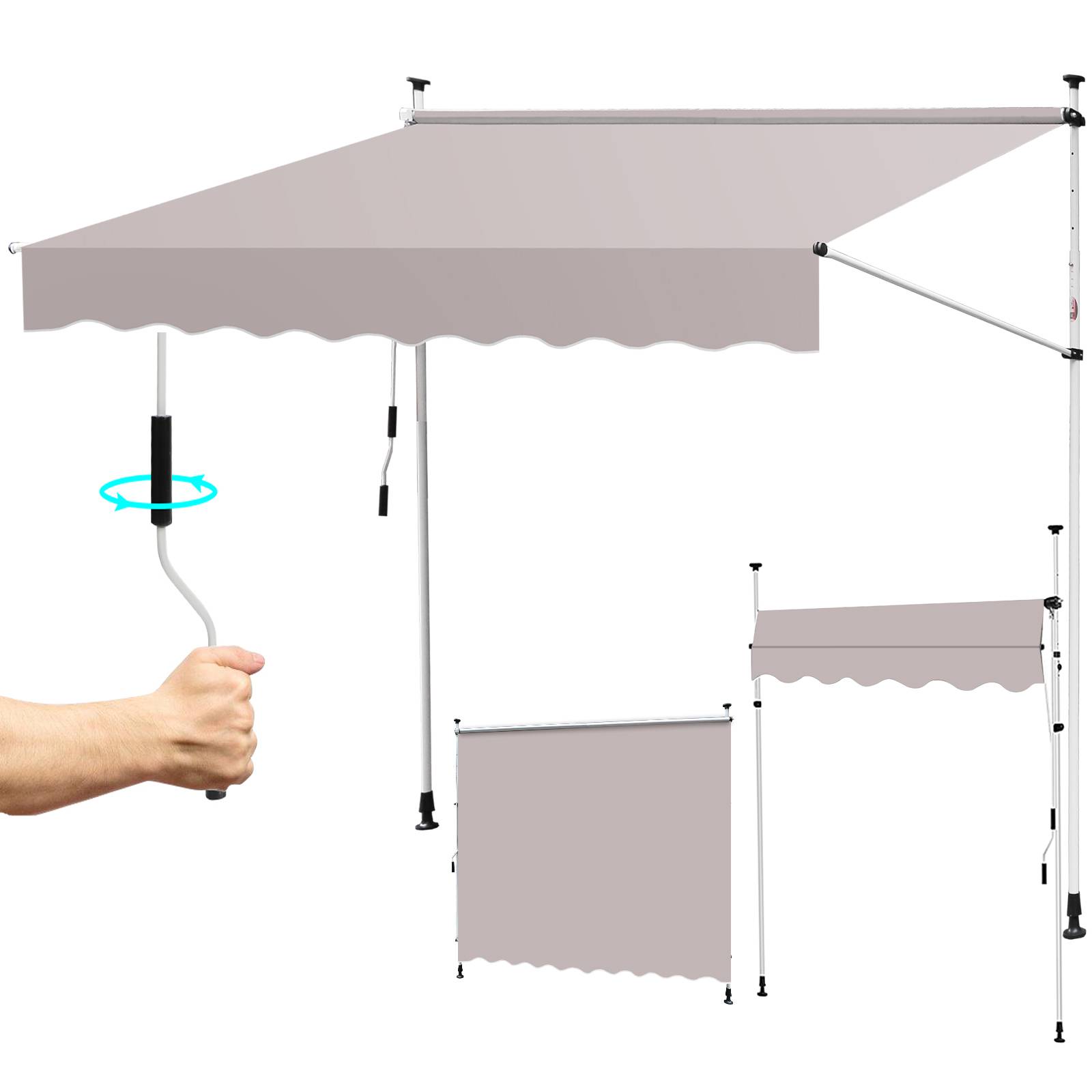 Klemmmarkise Markise Balkon UV-beständig wasserdicht Beige 300cm