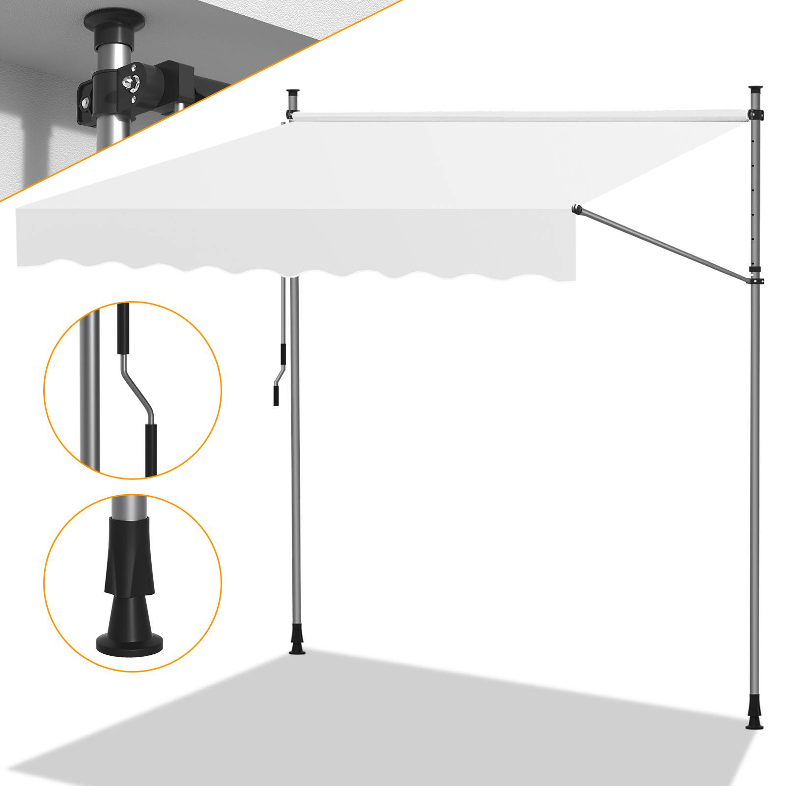 Klemmmarkise Markise Balkon UV-beständig wasserdicht Creme 300cm