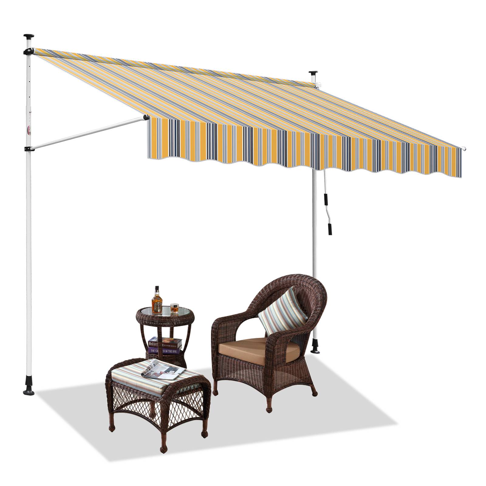 Klemmmarkise Markise Balkon UV-beständig wasserdicht Gelb Blau 400cm