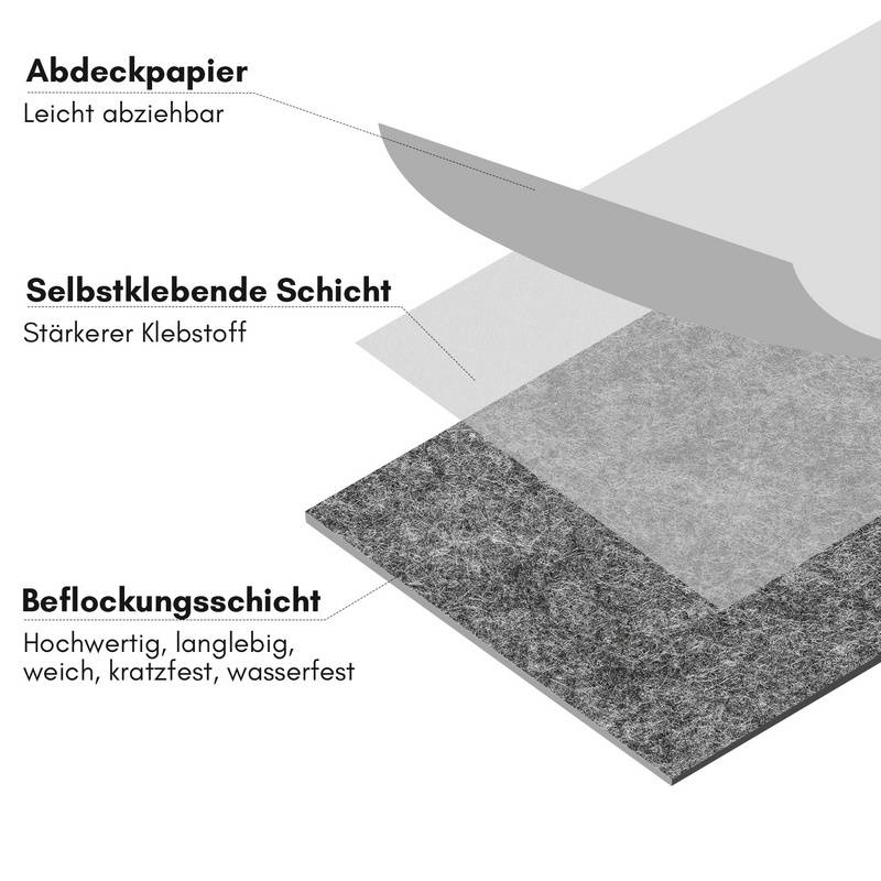 Filz selbstklebend 100x150cm DIY Filzgleiter selbstklebend Bodenschutz Treppen Möbel Grau