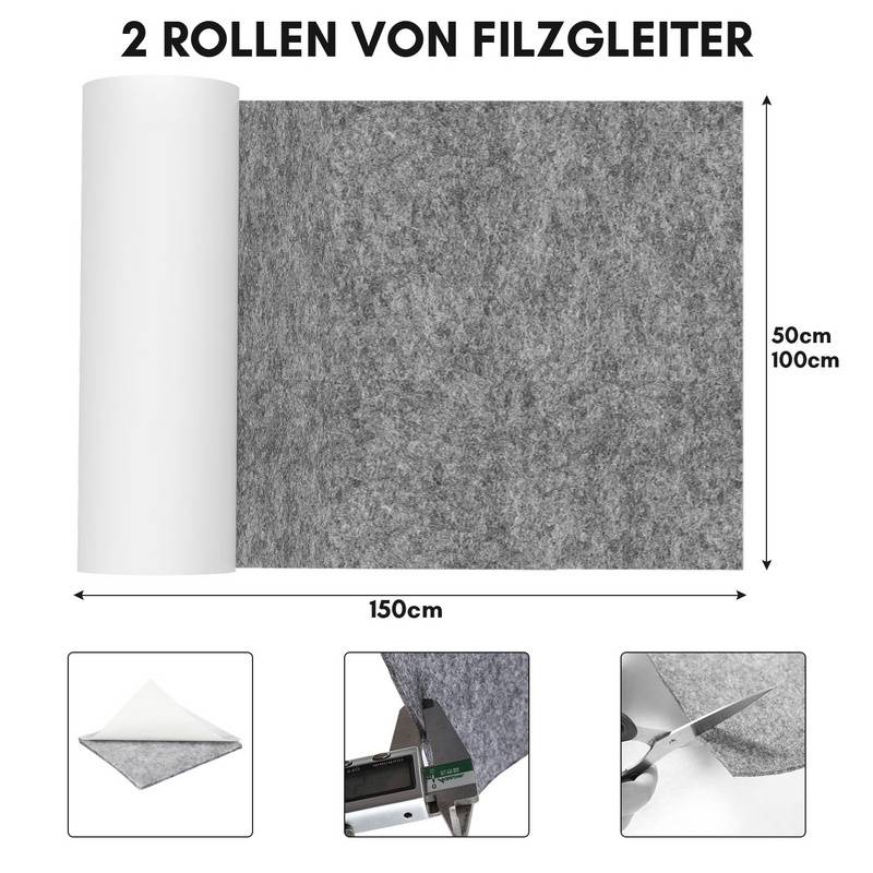 Filzgleiter selbstklebend 50x150cm Filz selbstklebend Bodenschutz für Möbel Möbelgleiter Grau
