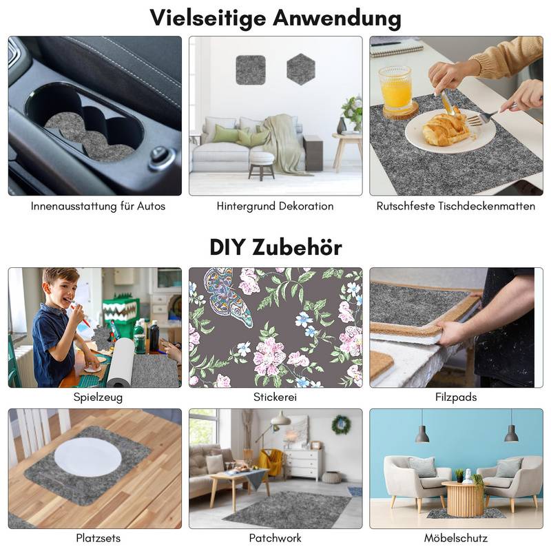 Filz selbstklebend Filzgleiter Selbstklebend für Stühle und Möbelfüße 50x150cm Grau