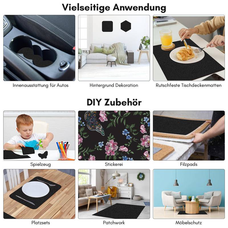 Filzgleiter selbstklebend 100x150cm Filz selbstklebend Bodenschutz für Möbel Möbelgleiter Schwarz