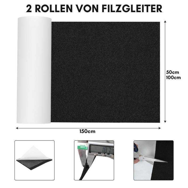 Filzgleiter selbstklebend 100x150cm Filz selbstklebend Bodenschutz für Möbel Möbelgleiter Schwarz