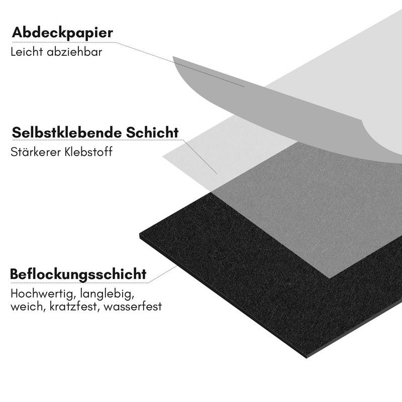 Filzgleiter selbstklebend 100x150cm Filz selbstklebend Bodenschutz für Möbel Möbelgleiter Schwarz