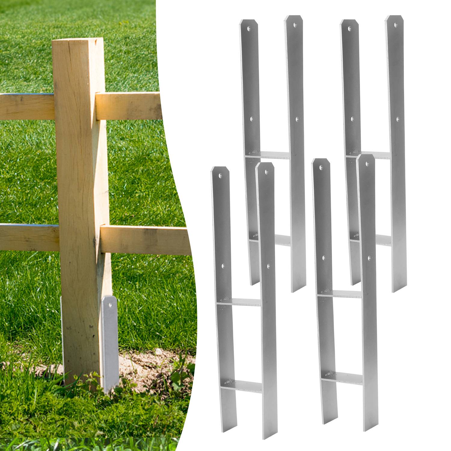 6x Pfostenträger Pfostenanker H-Pfostenanker Einbetonieren Pfostenträger Pfostenhalter 81-141mm 600MM