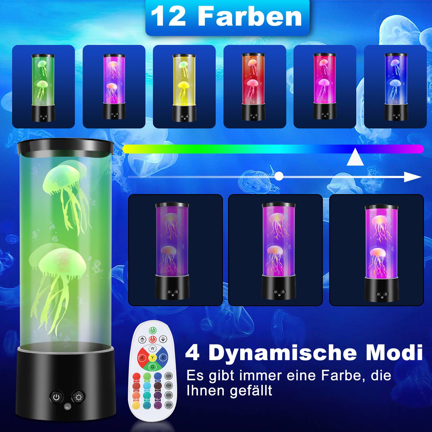 LED Quallen Lampe Lavalampe 12 Farben 4 Lichtmodi Stress-Angst-Entlastung Fernbedienung Heimdekor Lampe Unterwasser-Ozean-Stil Gemütliches Nacht
