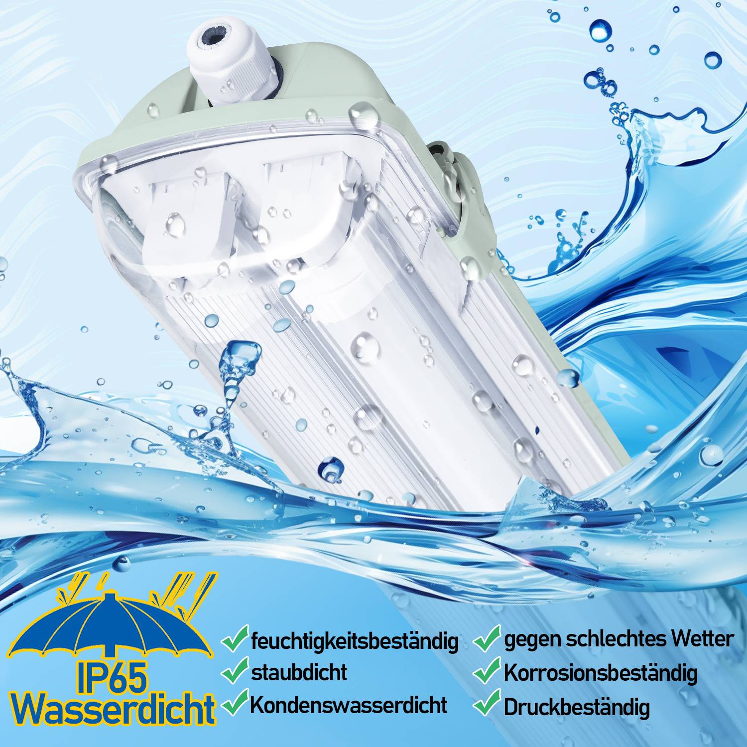 10X LED Feuchtraumleuchte Wannenleuchte 150cm 2 x 24W T8 Röhre Kaltweiß 6500K IP65