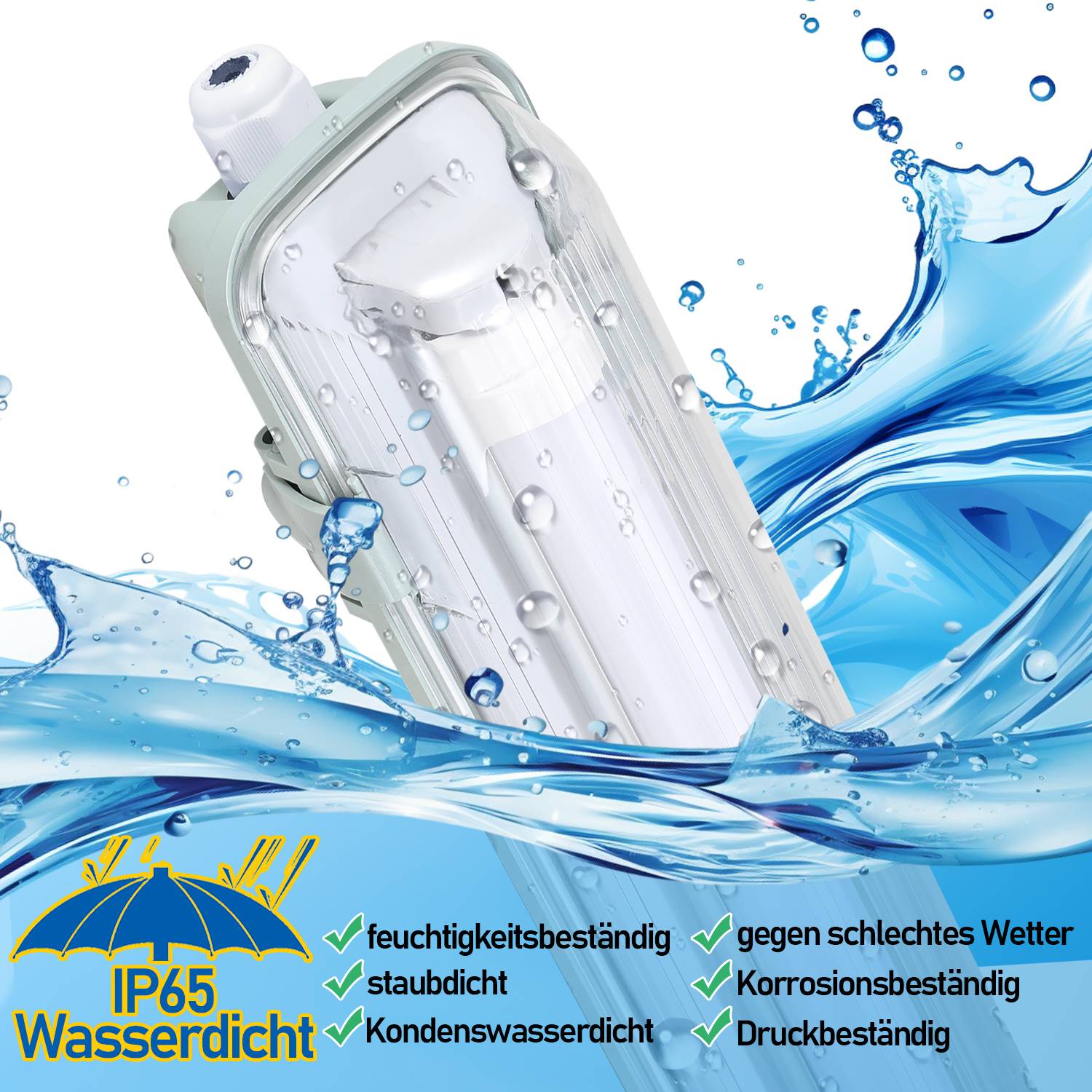 4X LED Feuchtraumleuchte Wannenleuchte 150cm 1 x 24W T8 Röhre Kaltweiß 6500K IP65