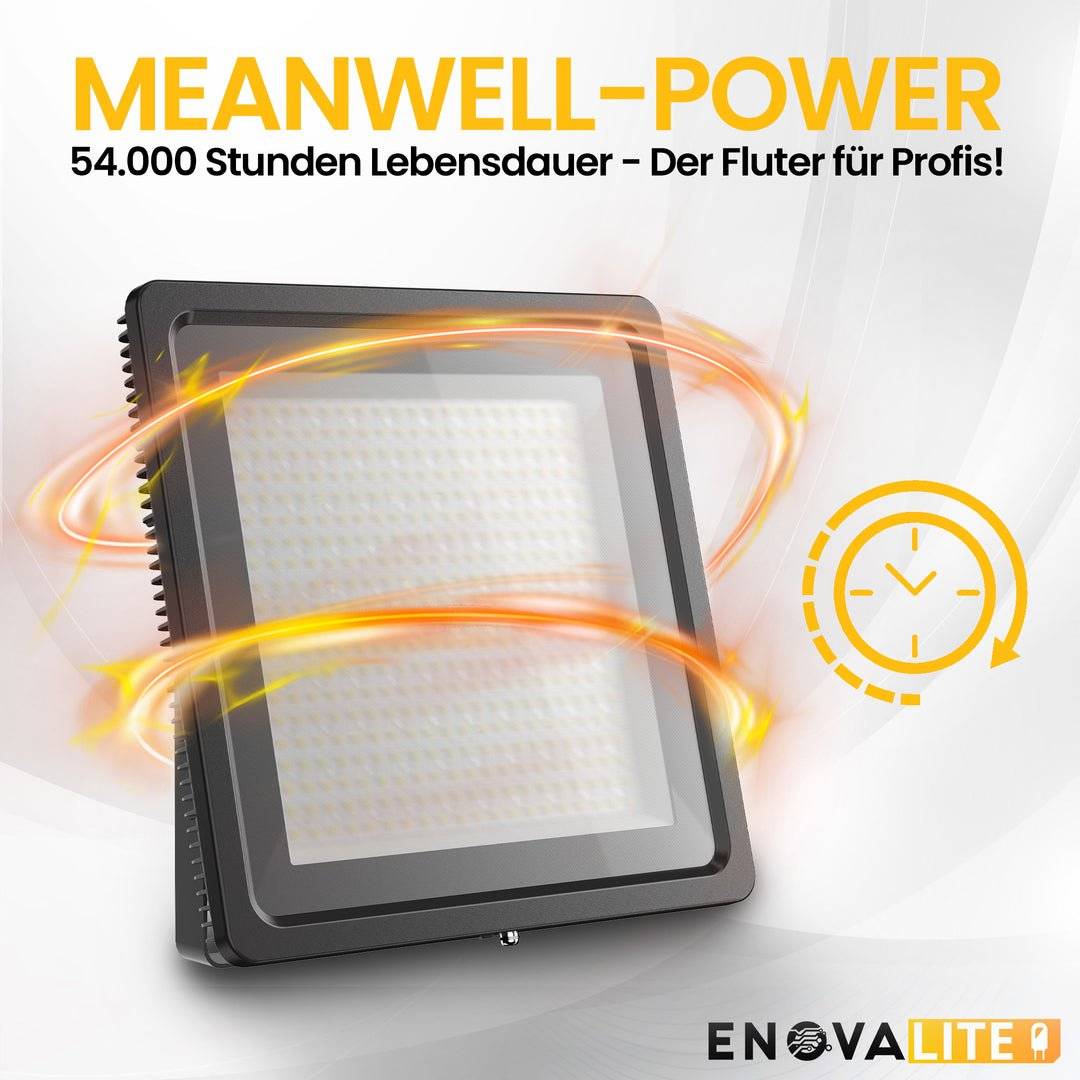 ENOVALITE - Profi LED Stadion Fluter Flutlichtstrahler 500W 60000lm 5000K neutralweiß IP65 IK07 Meanwell Driver