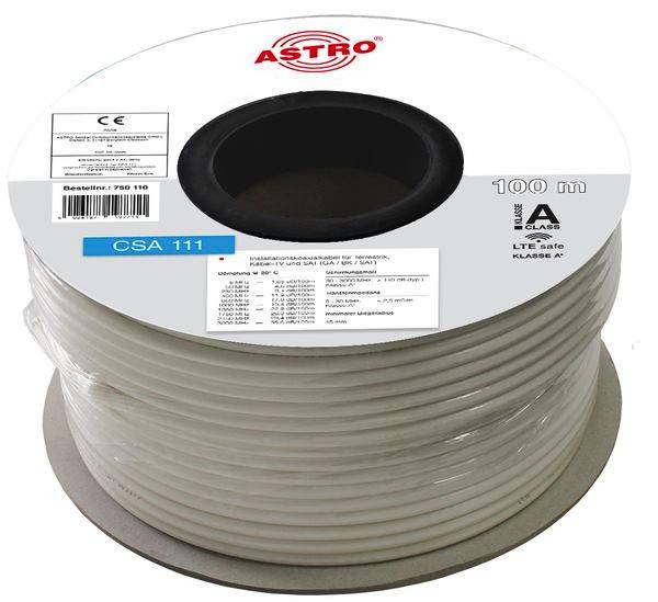 100m Astro 00750110 Koaxialkabel, 3-fach geschirmt (2x AL-Folie + AL-Geflecht), 100 m Ring, 1,13 mm, 6,9 mm Mantel PVC w