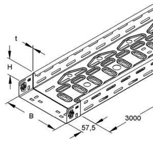 3m Niedax RLVC60.200 Kabelrinne, gelocht, mit angeprägtem Verbinder, 60x200x3000 mm, CITO, Stahl, bandverzinkt DIN EN 10