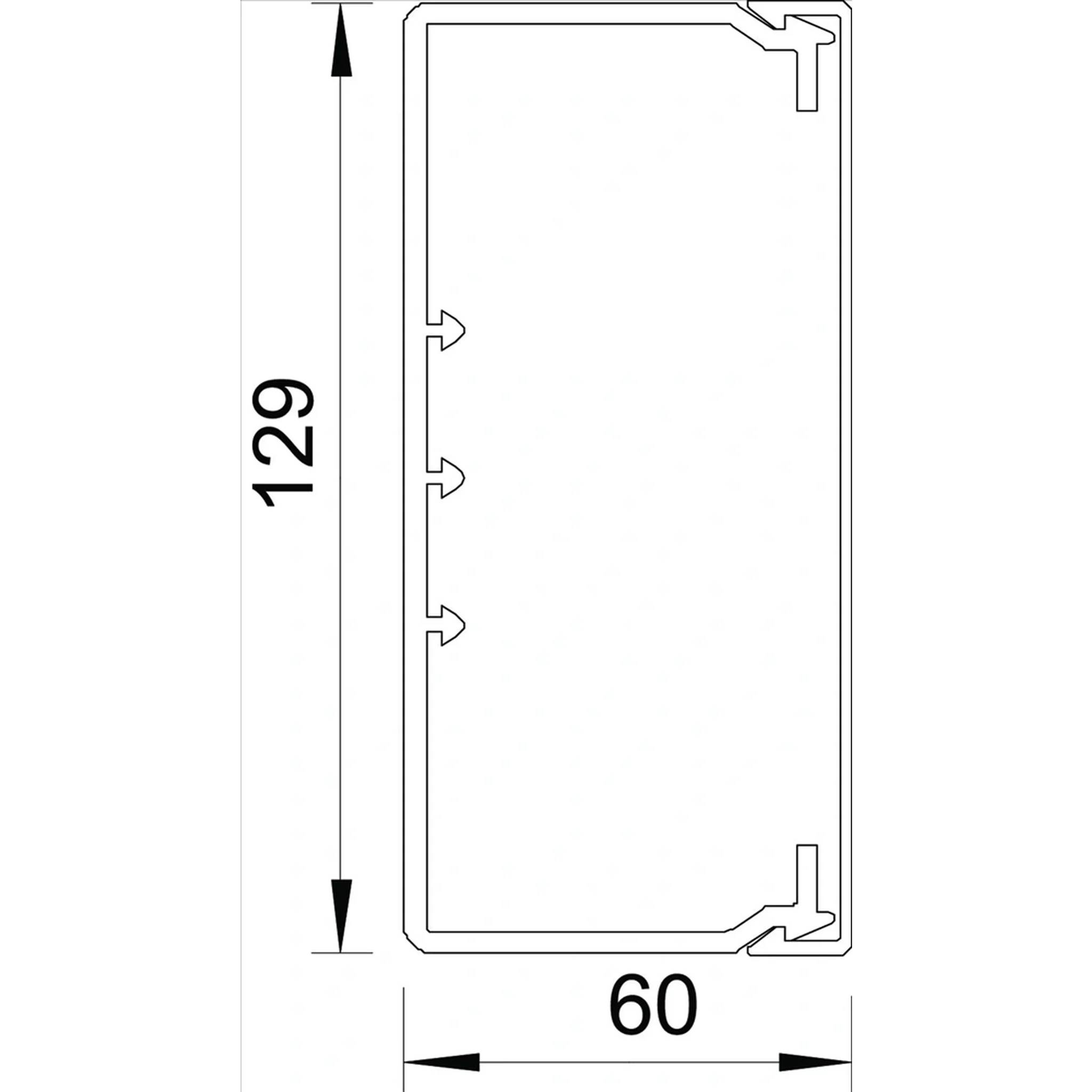 Technische Linienzeichnung eines rechteckigen Panels oder Rahmens mit der Bezeichnung 129 hoch und 60 breit, mit Steckverbinder-Ausschnitten an den Seiten.