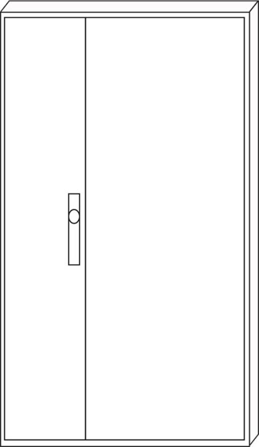 Eine einfache Linienzeichnung einer geschlossenen Tür mit einem runden Türgriff auf der linken Seite.
