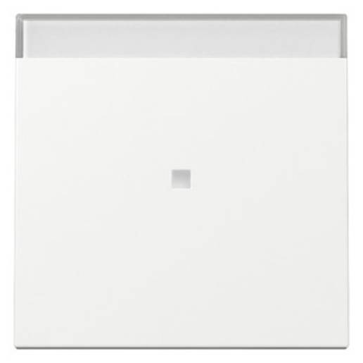 Ein weißes, quadratisches Notizbuch mit minimalistischem Design, das ein kleines quadratisches Detail in der Mitte aufweist.