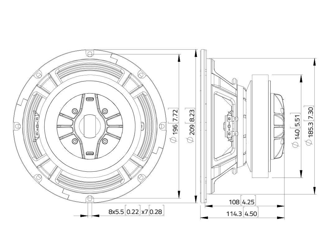 LAVOCE CSF082.00K 8 Zoll Koaxiallautsprecher, Ferrit, Stahlkorb