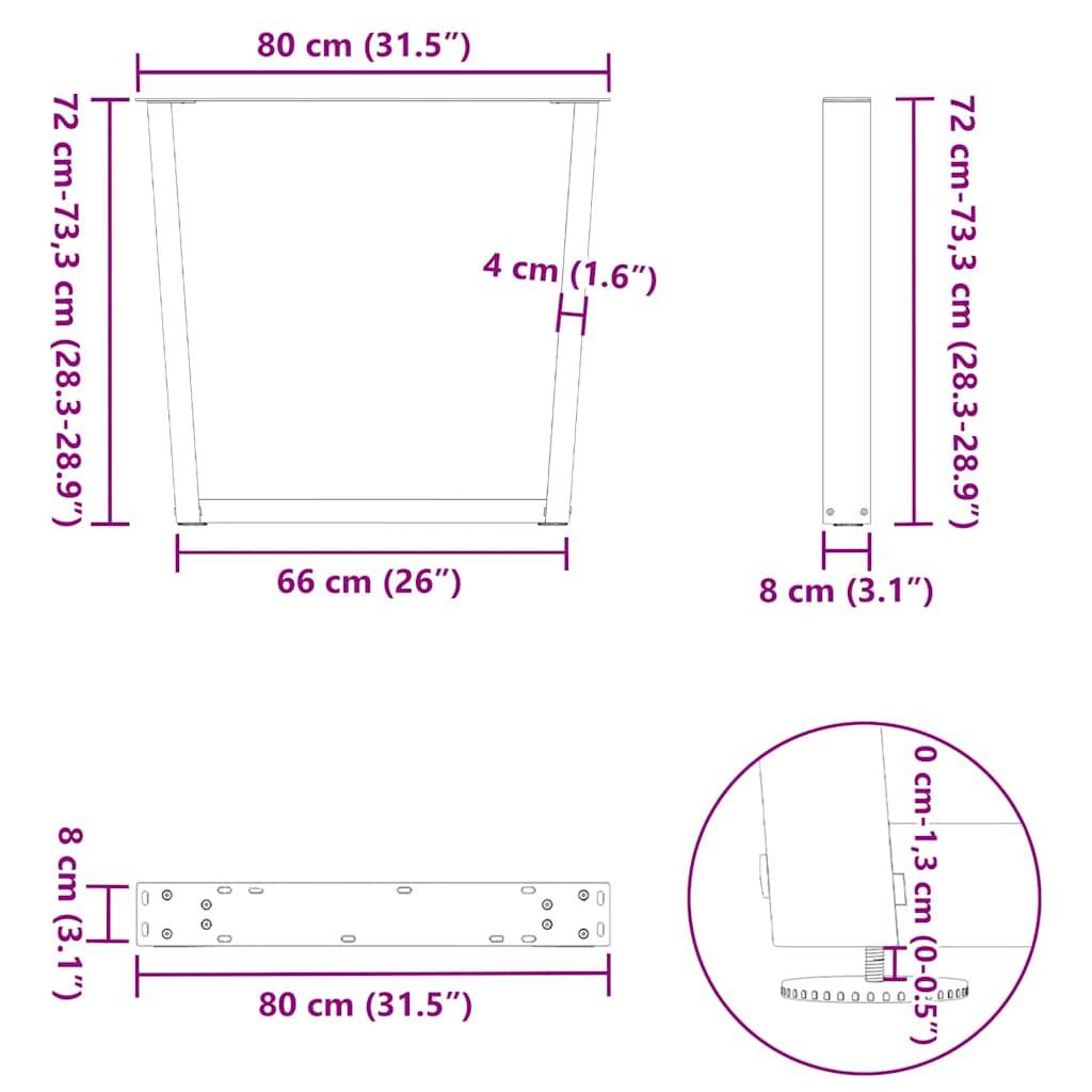 vidaXL Esstisch Beine V-Form 3 Stück Anthrazit 80x(72-73,3) cm Stahl