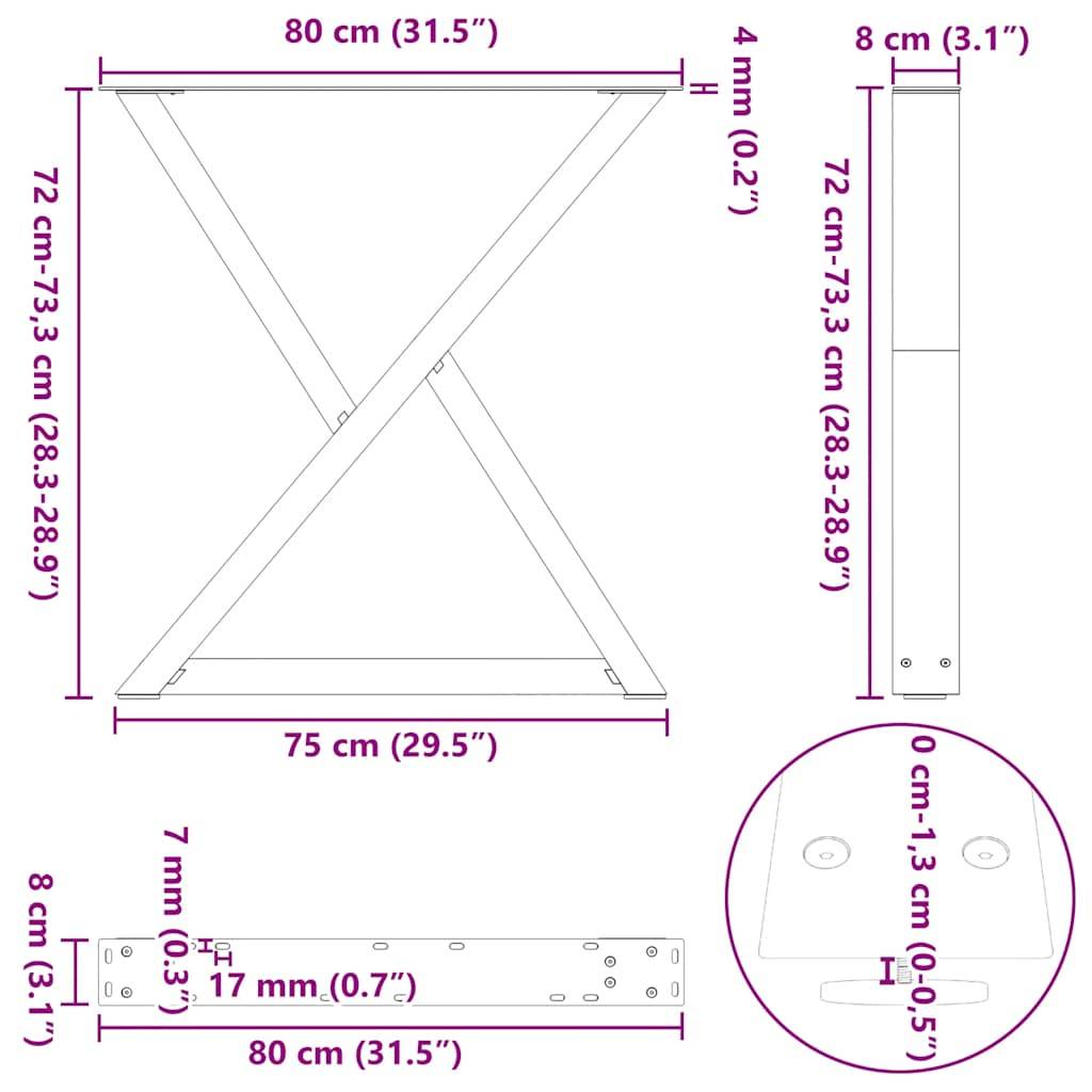 vidaXL Esstisch Beine 2 Stück Anthrazit 80x(72-73,3) cm Stahl
